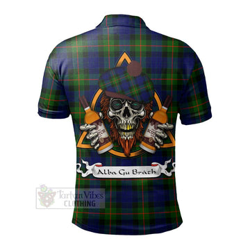 Jamieson Tartan Polo Shirt with Family Crest and Bearded Skull Holding Bottles of Whiskey - Tartan Vibes Clothing