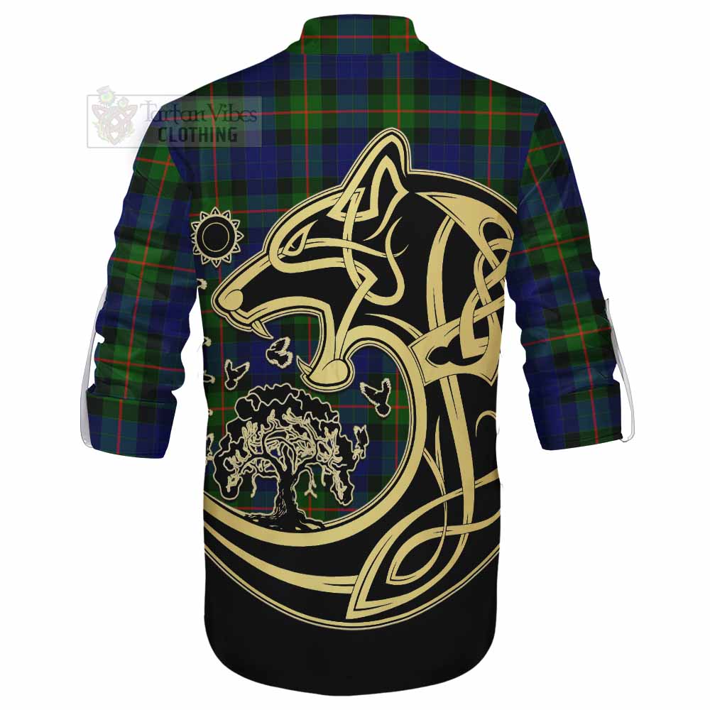 Jamieson Tartan Ghillie Kilt Shirt with Family Crest Celtic Wolf Style - Tartan Vibes Clothing