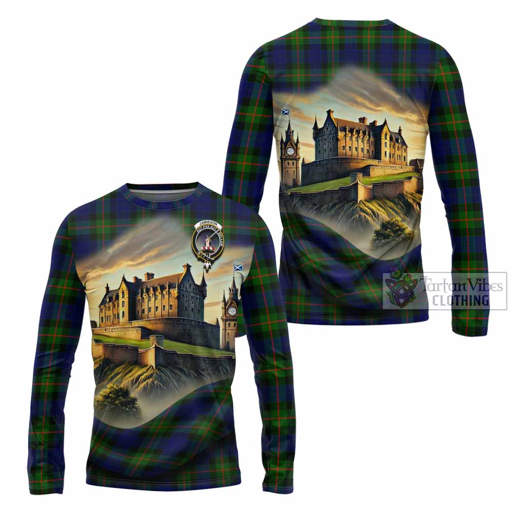 Jamieson Tartan Family Crest Long Sleeve T-Shirt with Scottish Ancient Castle Style - Tartan Vibes Clothing