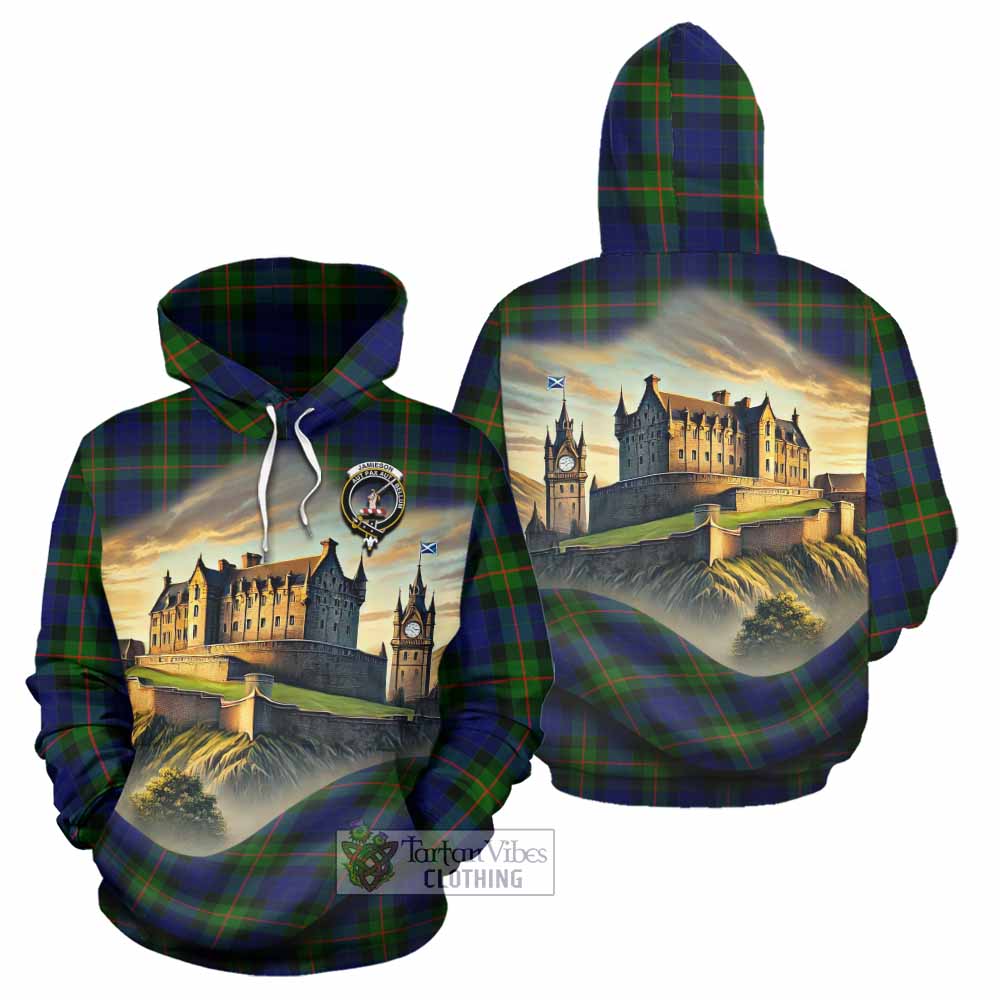 Jamieson Tartan Family Crest Hoodie with Scottish Ancient Castle Style - Tartan Vibes Clothing
