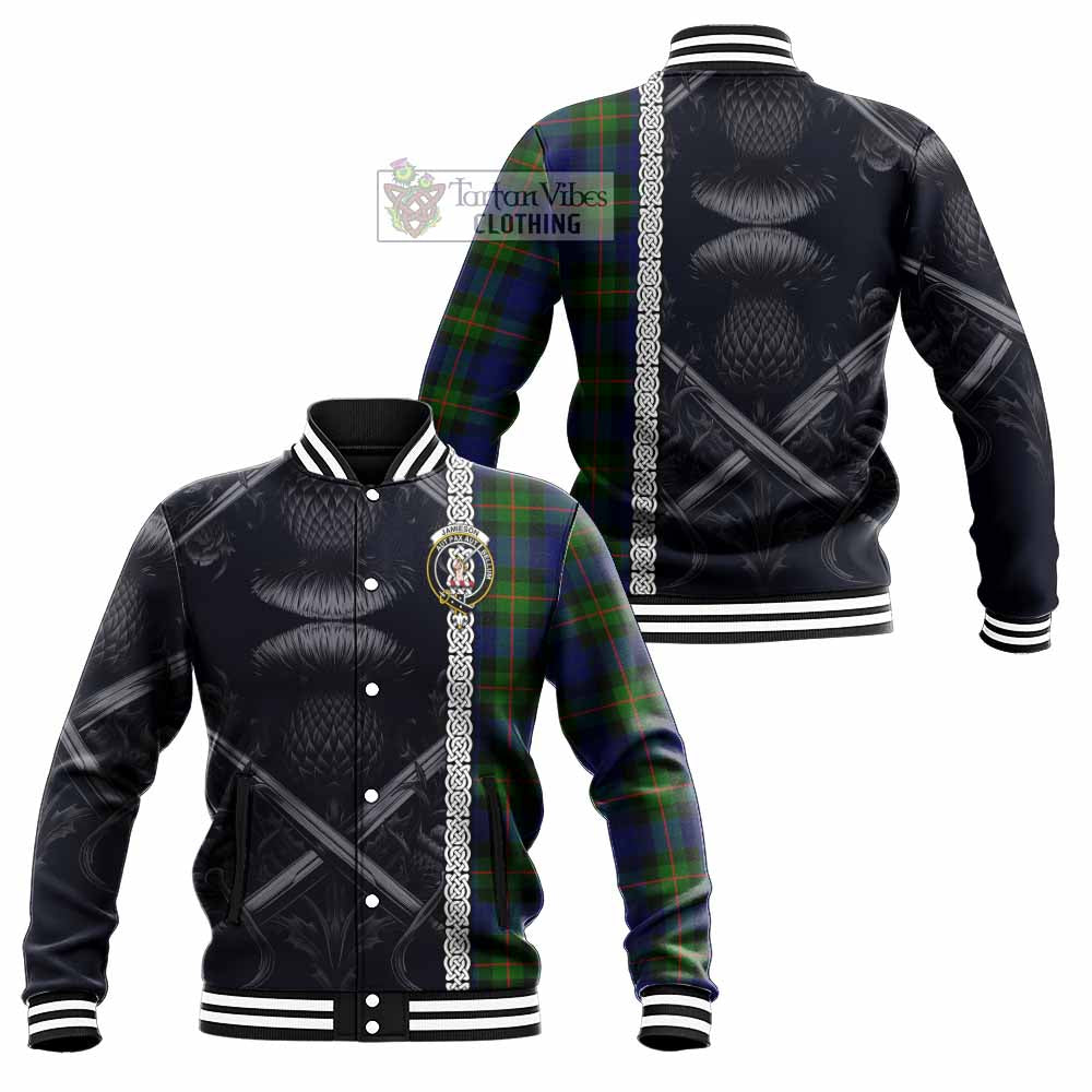 Jamieson Tartan Baseball Jacket with Family Crest Cross Sword Thistle Celtic Vibes - Tartan Vibes Clothing