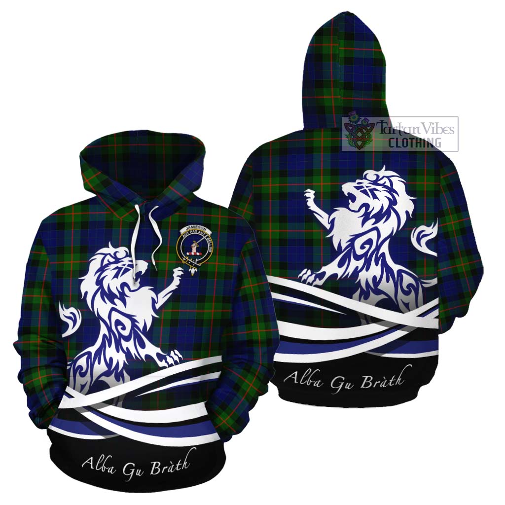 Jamieson Tartan Cotton Hoodie with Alba Gu Brath Regal Lion Emblem Zip Hoodie - Tartan Vibes Clothing
