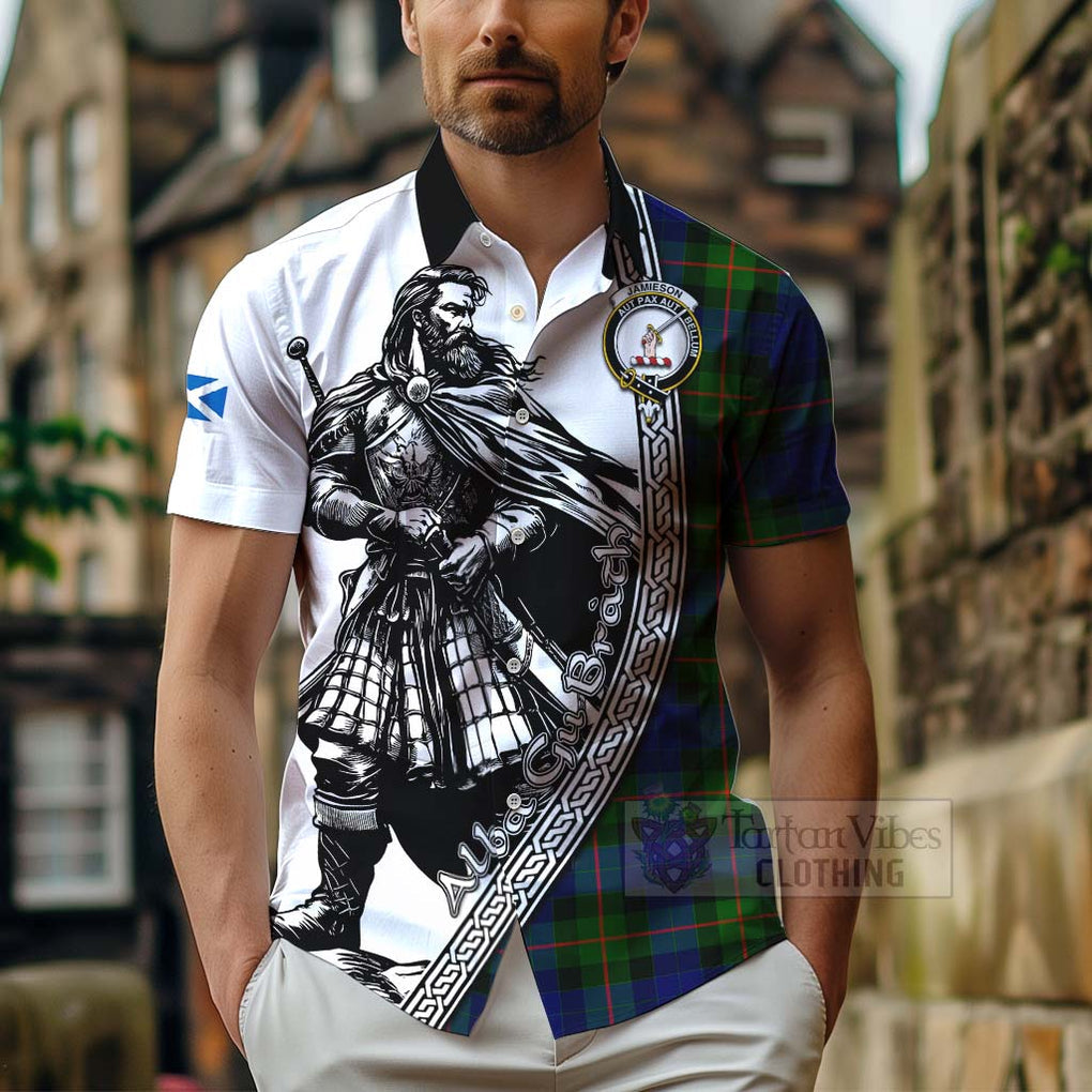 Jamieson Tartan Clan Crest Hawaiian Shirt with Highlander Warrior Celtic Style - Tartan Vibes Clothing