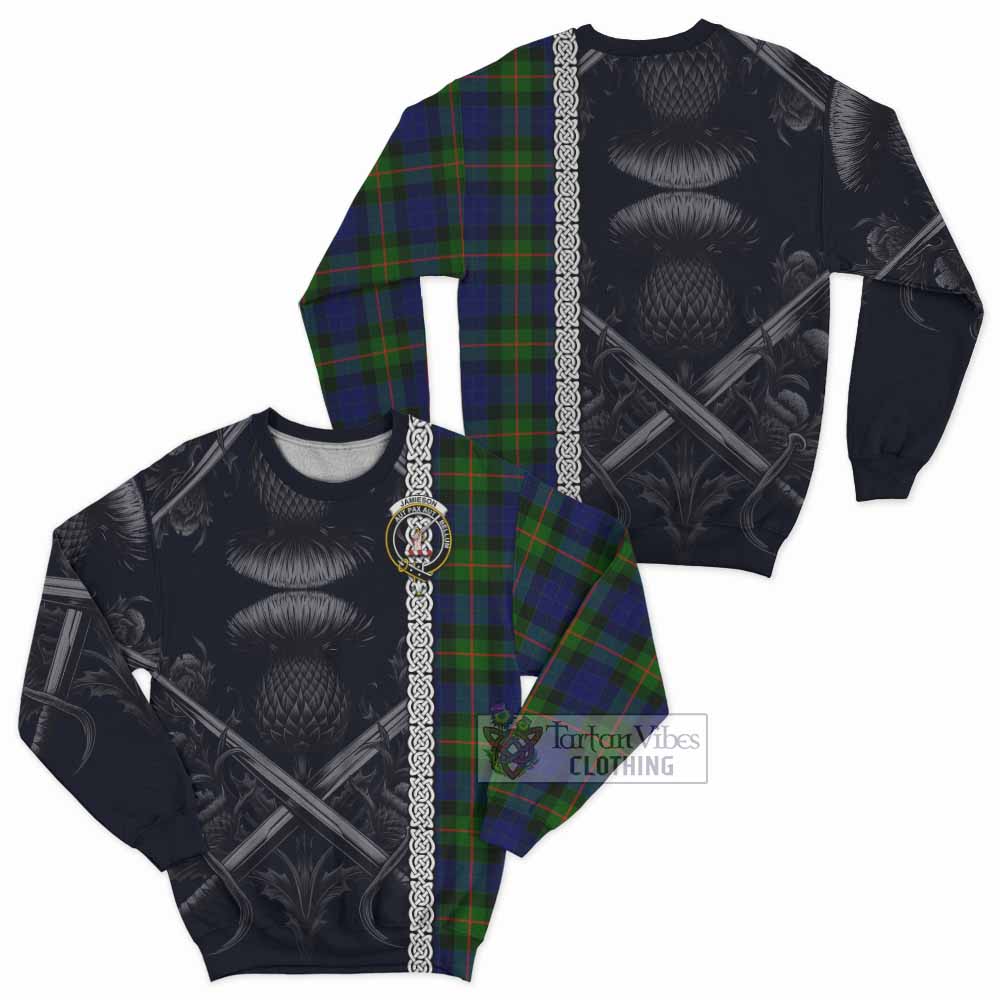 Jamieson Tartan Sweatshirt with Family Crest Cross Sword Thistle Celtic Vibes - Tartan Vibes Clothing