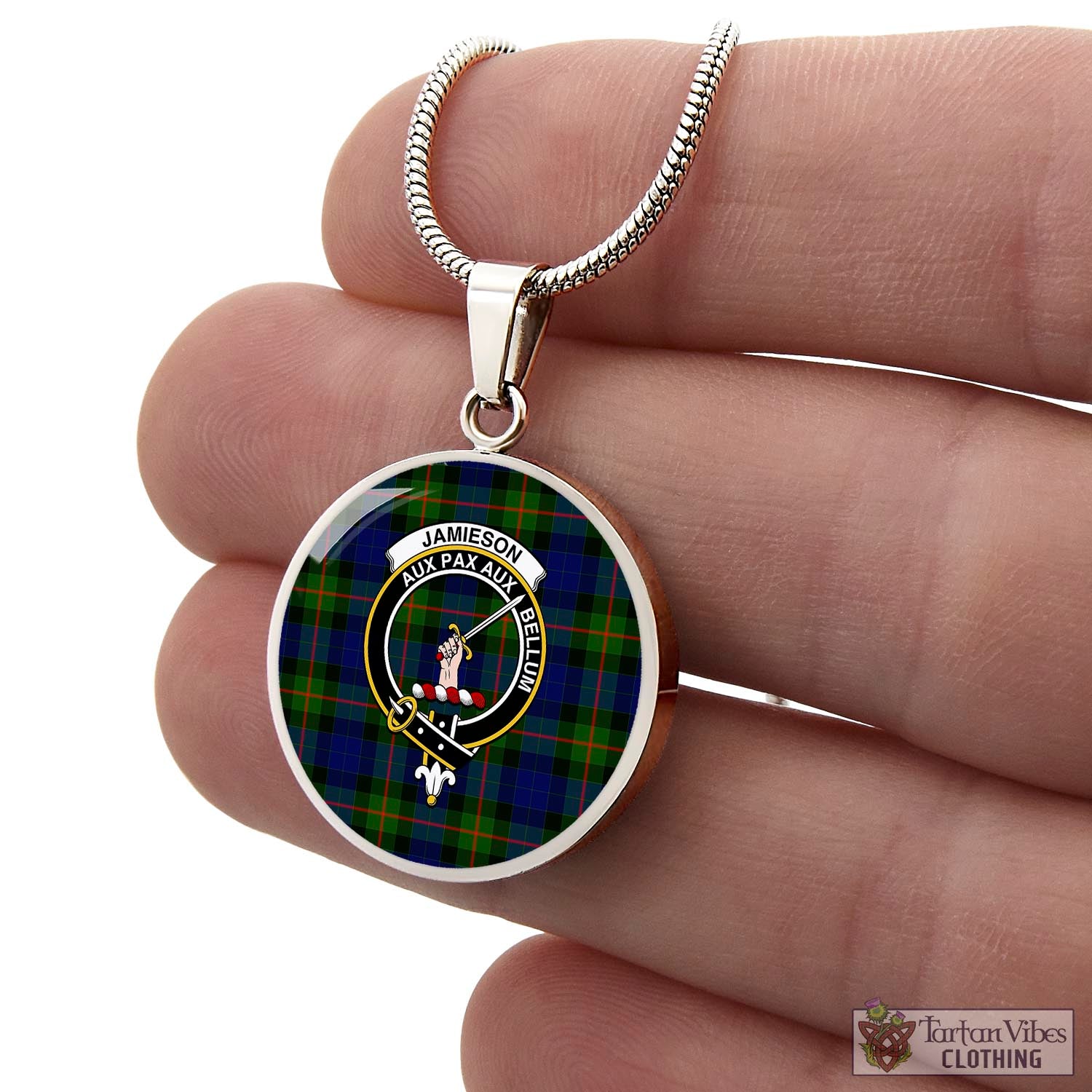 Jamieson Tartan Circle Necklace with Family Crest - Tartan Vibes Clothing