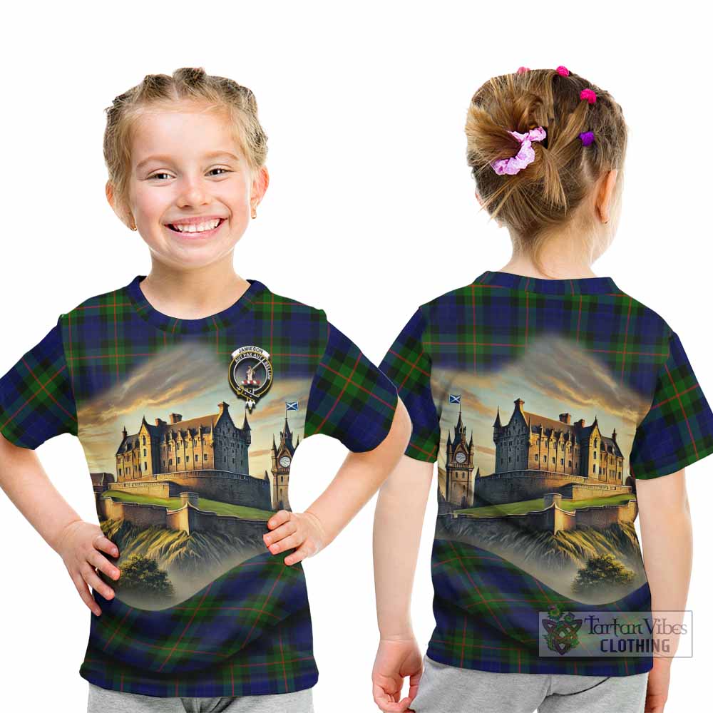 Jamieson Tartan Family Crest Kid T-Shirt with Scottish Ancient Castle Style - Tartan Vibes Clothing