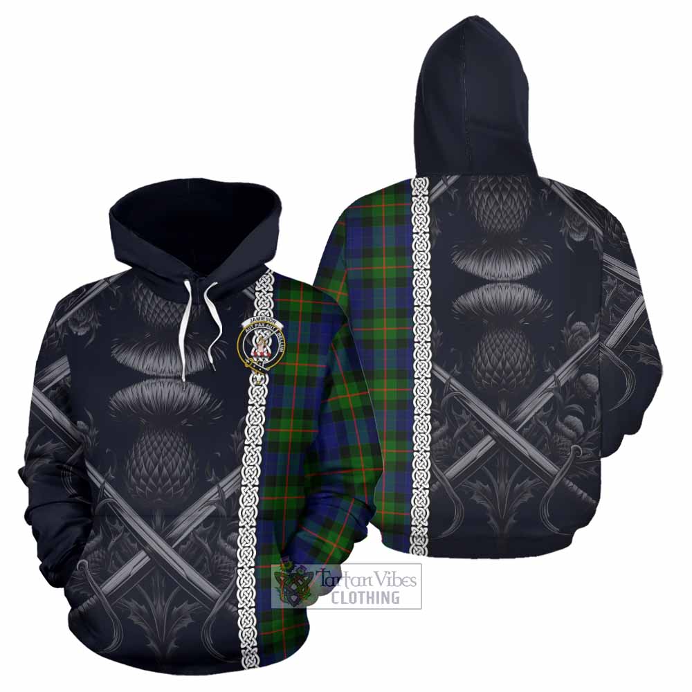 Jamieson Tartan Hoodie with Family Crest Cross Sword Thistle Celtic Vibes - Tartan Vibes Clothing