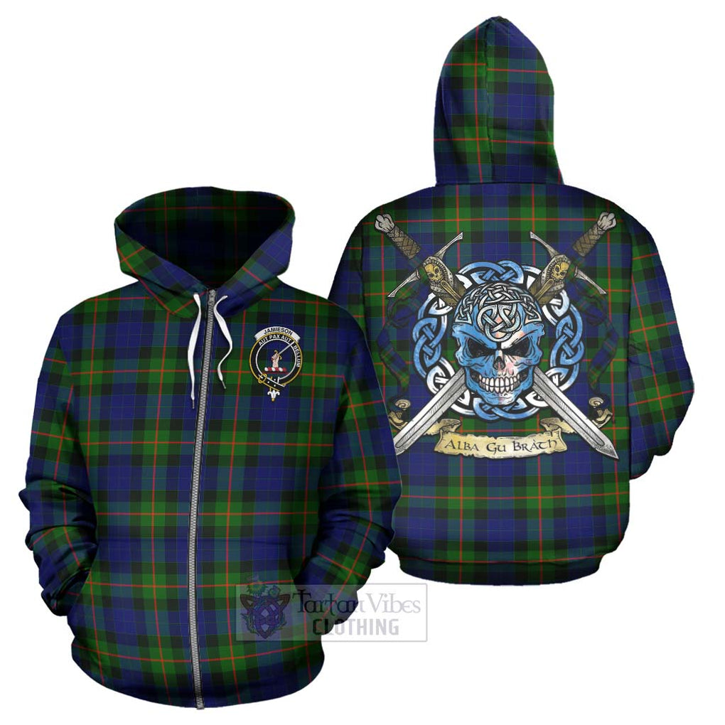Jamieson Tartan Hoodie with Family Crest Celtic Skull Style - Tartan Vibes Clothing