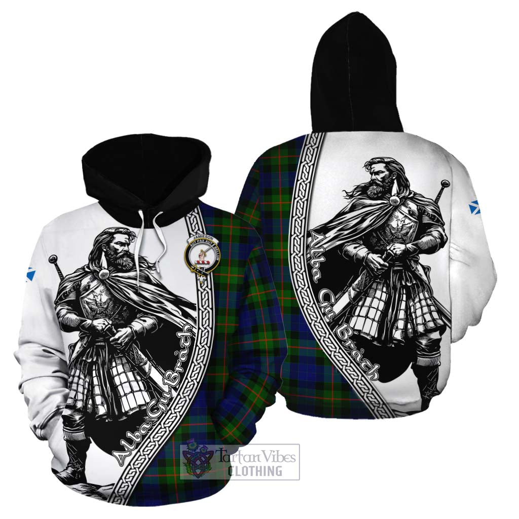 Jamieson Tartan Clan Crest Cotton Hoodie with Highlander Warrior Celtic Style Zip Hoodie - Tartan Vibes Clothing