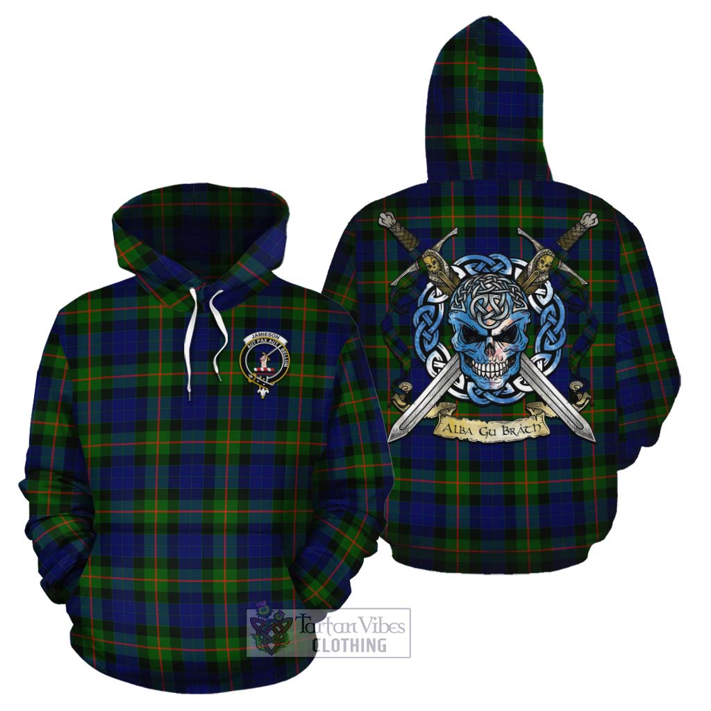 Jamieson Tartan Cotton Hoodie with Family Crest Celtic Skull Style Zip Hoodie - Tartan Vibes Clothing