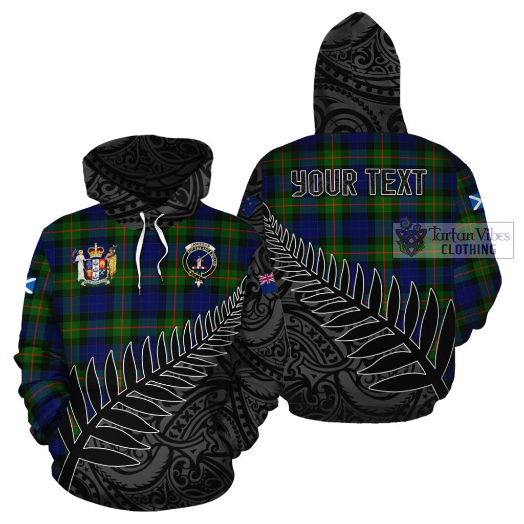 Tartan Vibes Clothing Jamieson Crest Tartan Cotton Hoodie with New Zealand Silver Fern Half Style