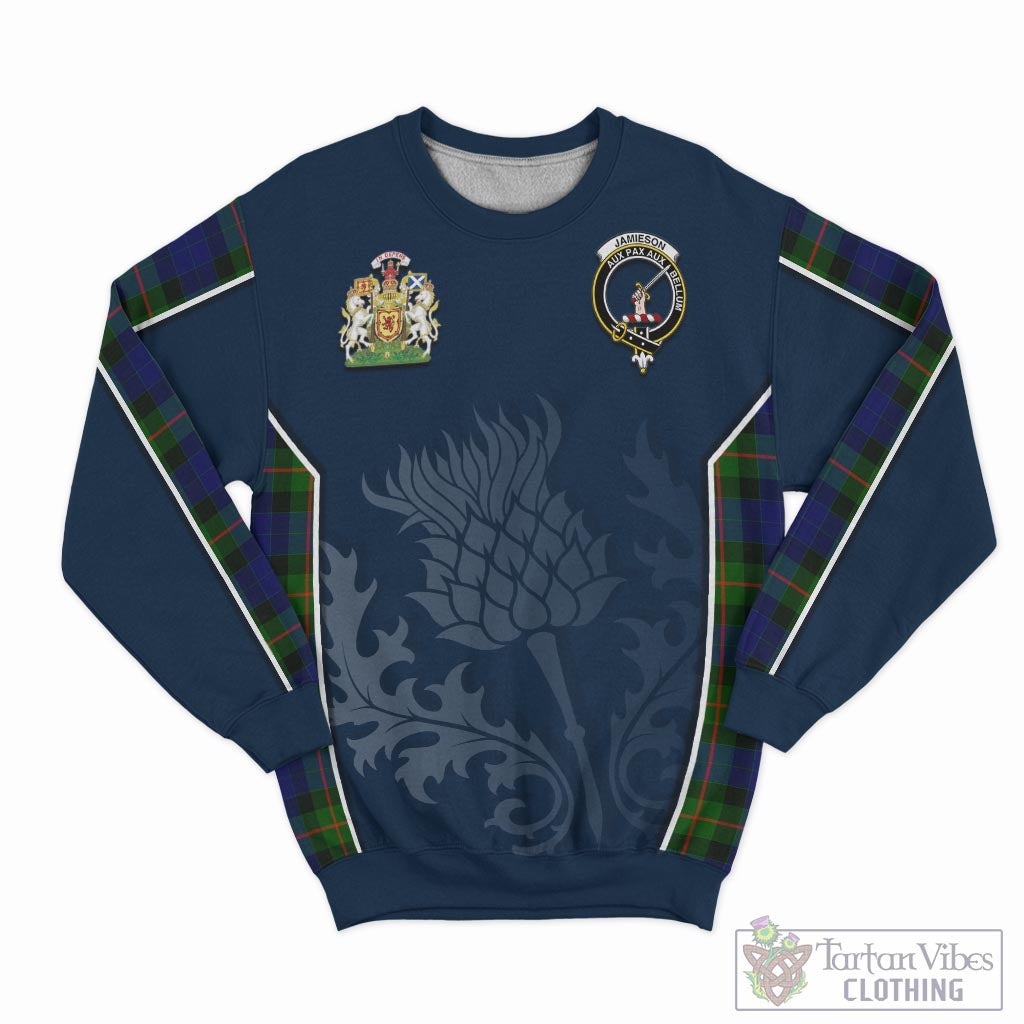 Jamieson Tartan Sweatshirt with Family Crest and Scottish Thistle Vibes Sport Style - Tartan Vibes Clothing