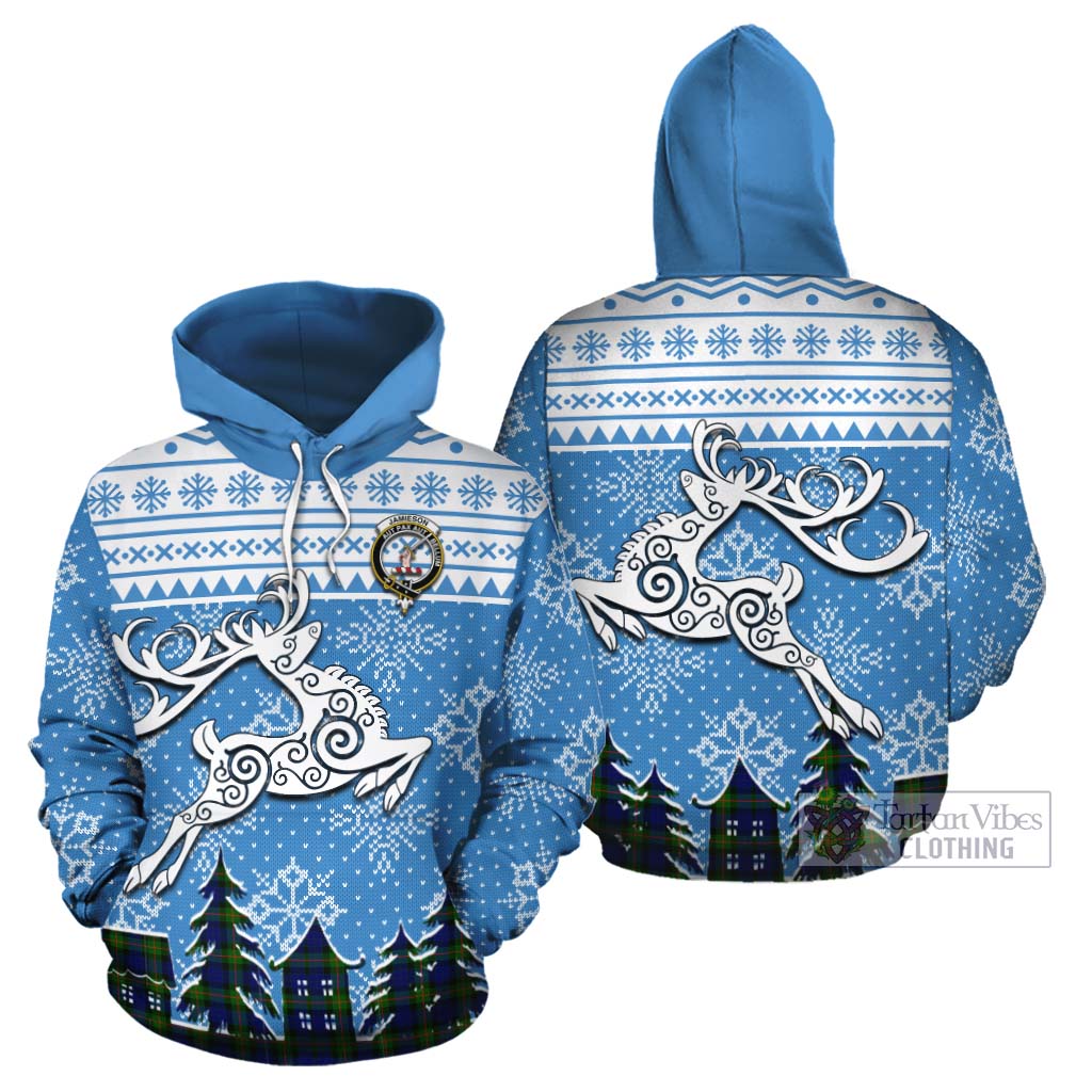 Jamieson Clan Christmas Cotton Hoodie Celtic Reindeer Style Zip Hoodie - Tartan Vibes Clothing