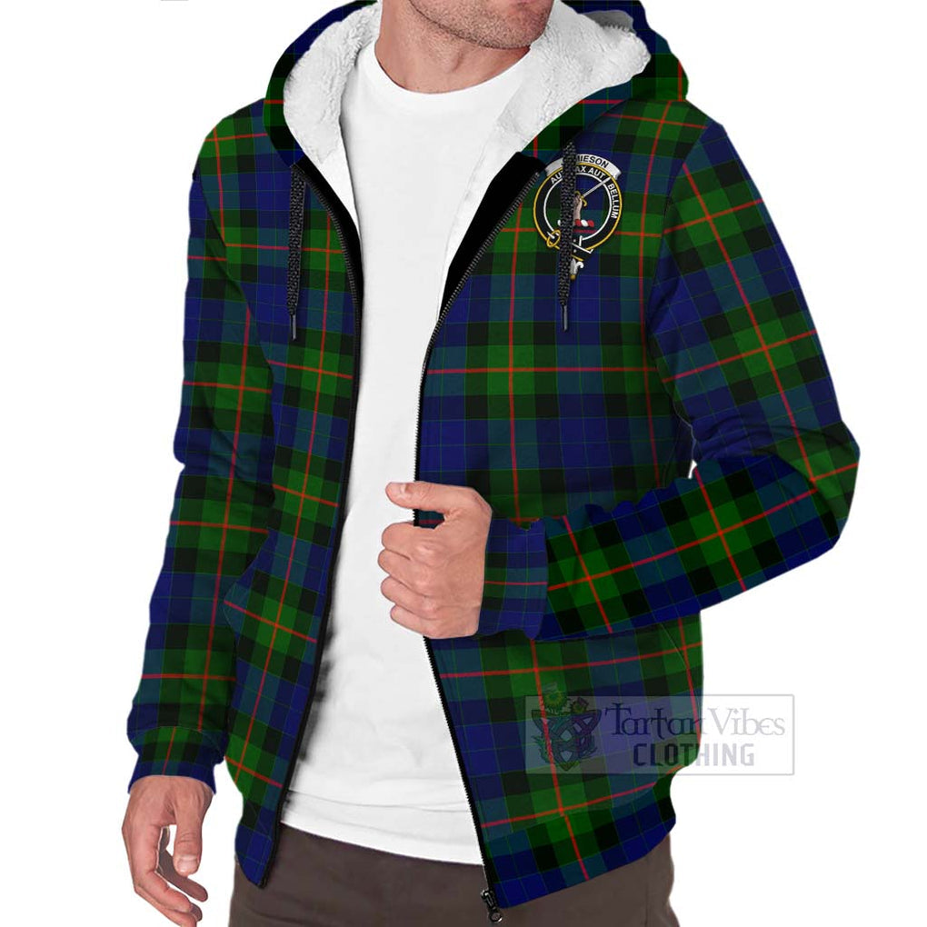 Jamieson Tartan Sherpa Hoodie with Family Crest Celtic Skull Style Unisex - Tartan Vibes Clothing