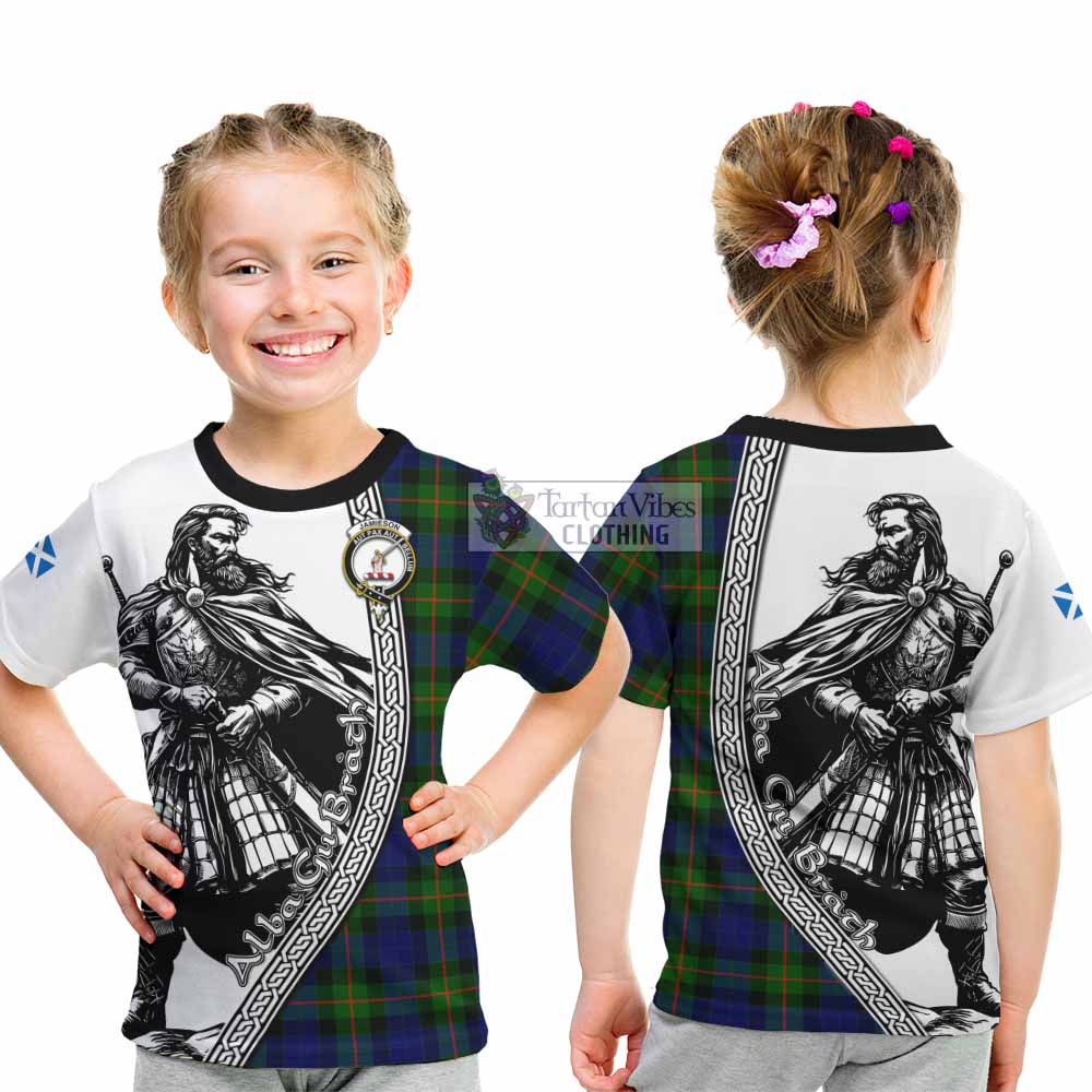 Jamieson Tartan Clan Crest Kid T-Shirt with Highlander Warrior Celtic Style - Tartan Vibes Clothing