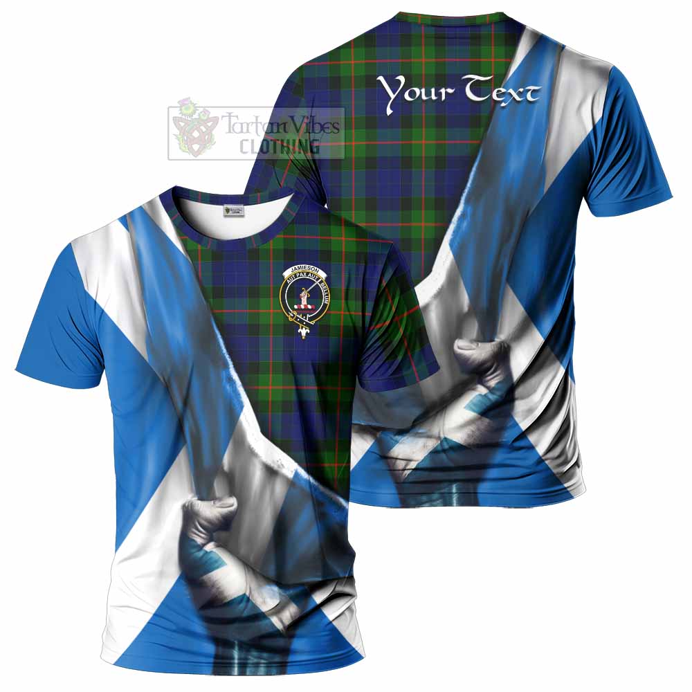Tartan Vibes Clothing Jamieson Tartan T-Shirt with Family Crest Scotland Patriotic Style