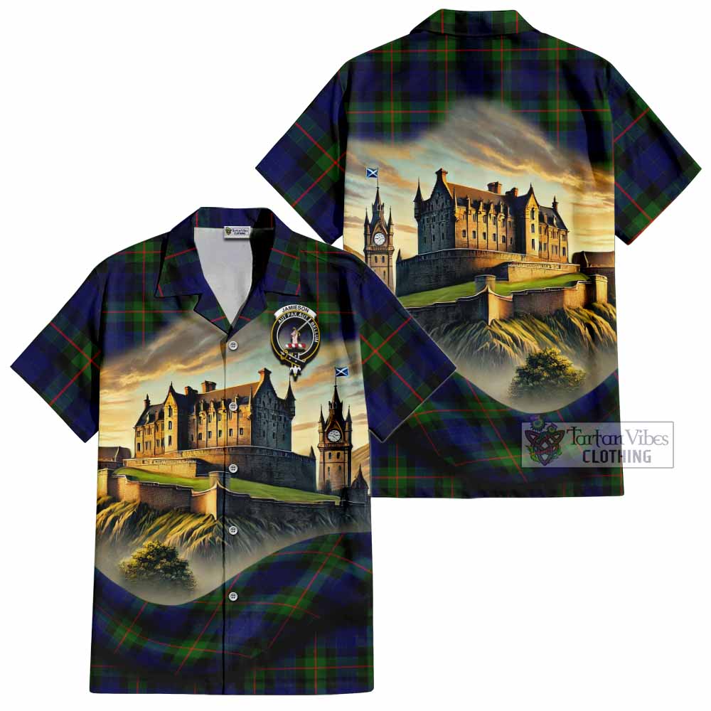 Jamieson Tartan Family Crest Hawaiian Shirt with Scottish Ancient Castle Style - Tartan Vibes Clothing