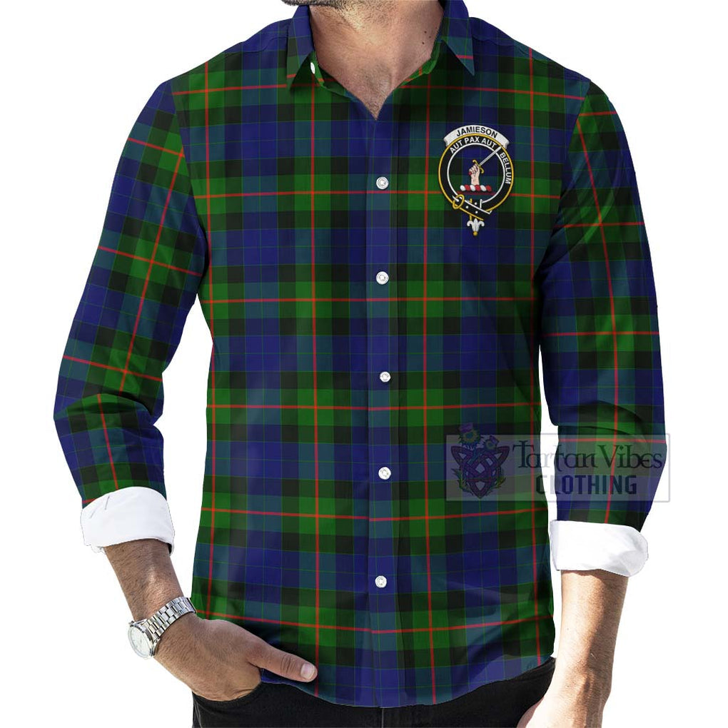 Jamieson Tartan Long Sleeve Button Shirt with Family Crest Celtic Skull Style - Tartan Vibes Clothing