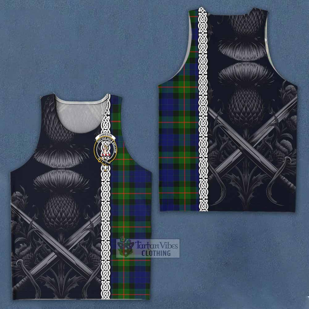 Jamieson Tartan Men's Tank Top with Family Crest Cross Sword Thistle Celtic Vibes - Tartan Vibes Clothing