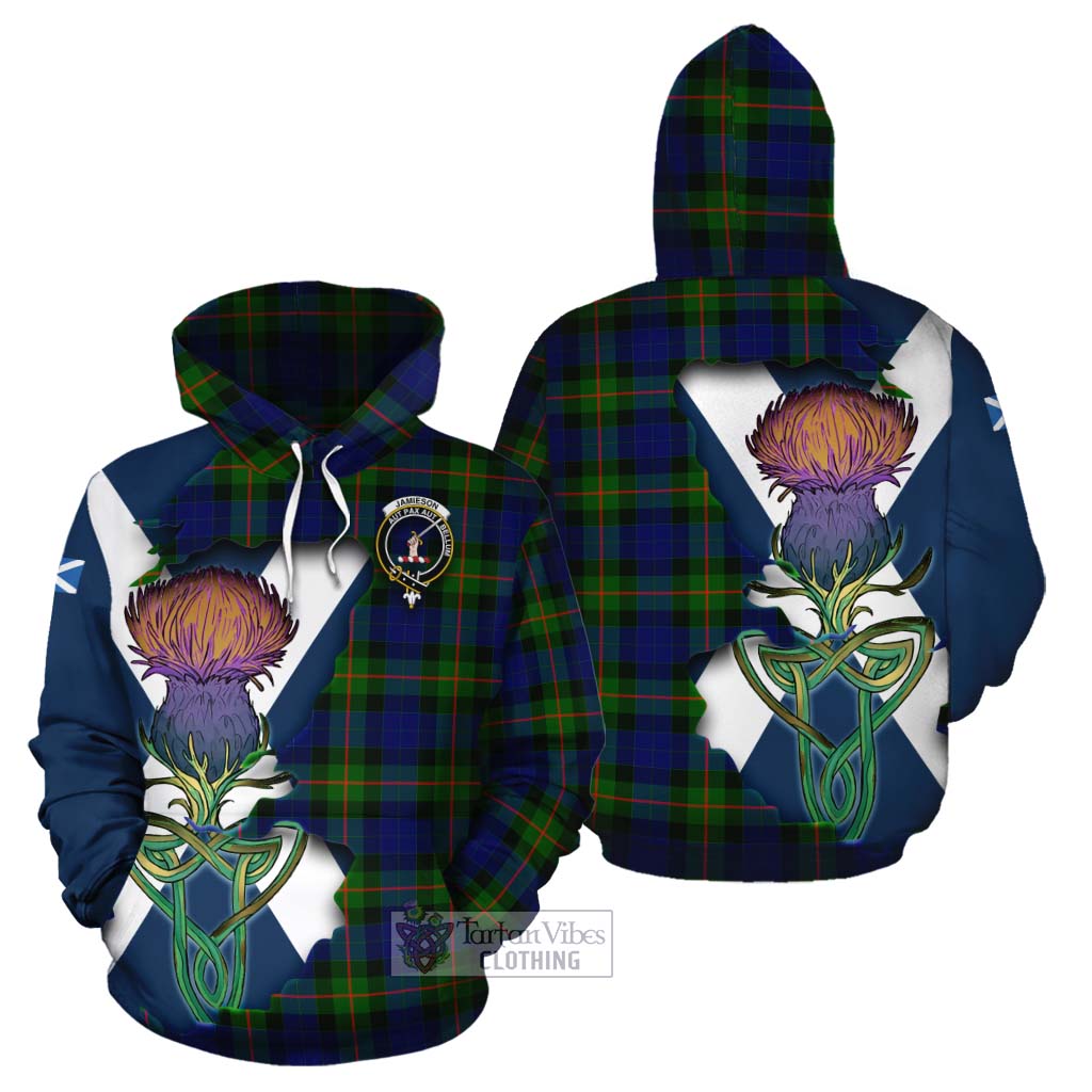 Jamieson Tartan Family Crest Cotton Hoodie Scottish Thistle Celtic Inspired - Tartan Vibes Clothing