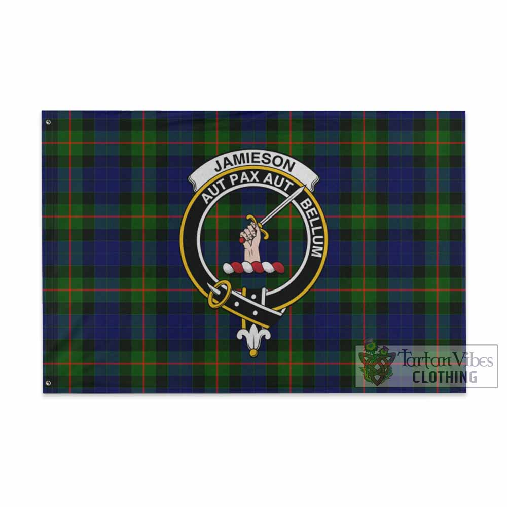 Tartan Vibes Clothing Jamieson Tartan House Flag with Family Crest