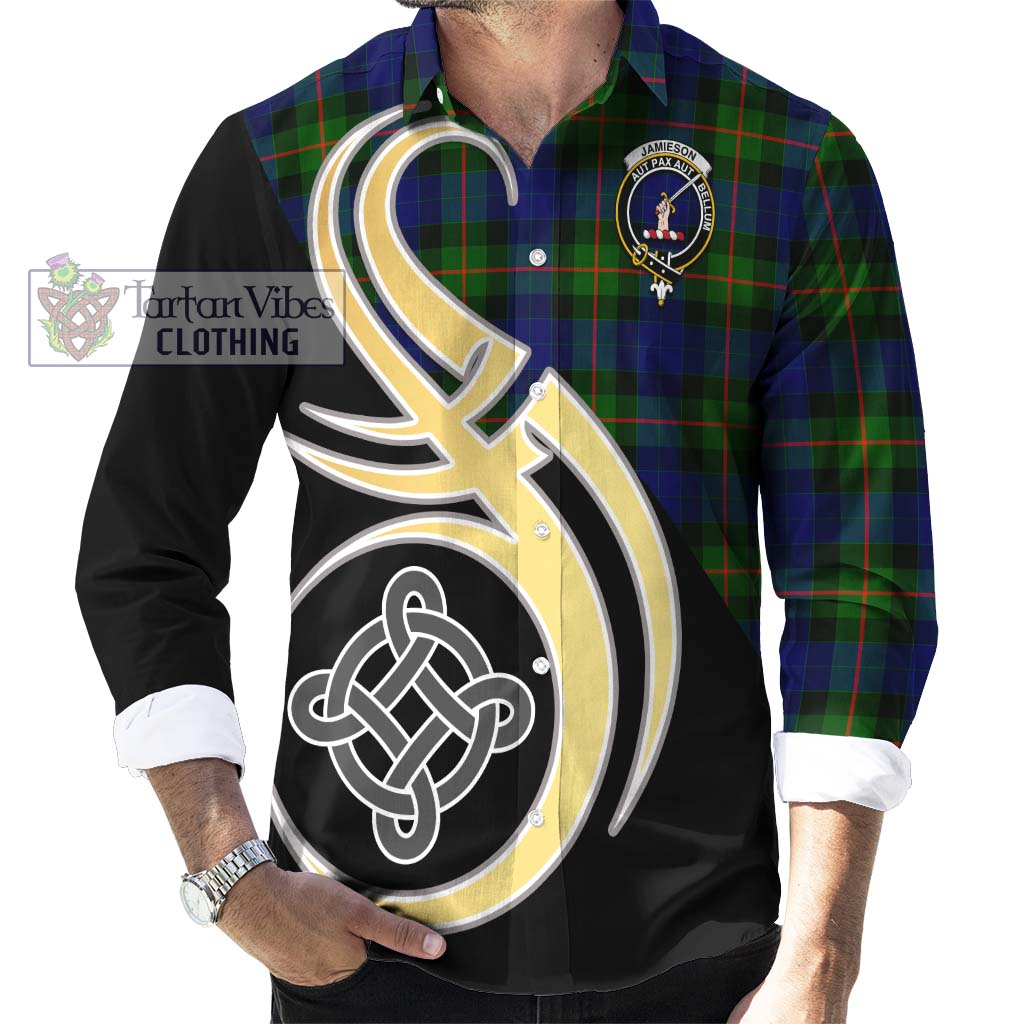 Jamieson Tartan Long Sleeve Button Shirt with Family Crest and Celtic Symbol Style - Tartan Vibes Clothing