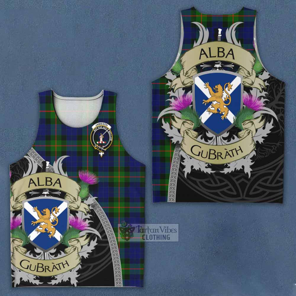 Jamieson Tartan Family Crest Men's Tank Top Lion Rampant Royal Thistle Shield Celtic Inspired - Tartan Vibes Clothing
