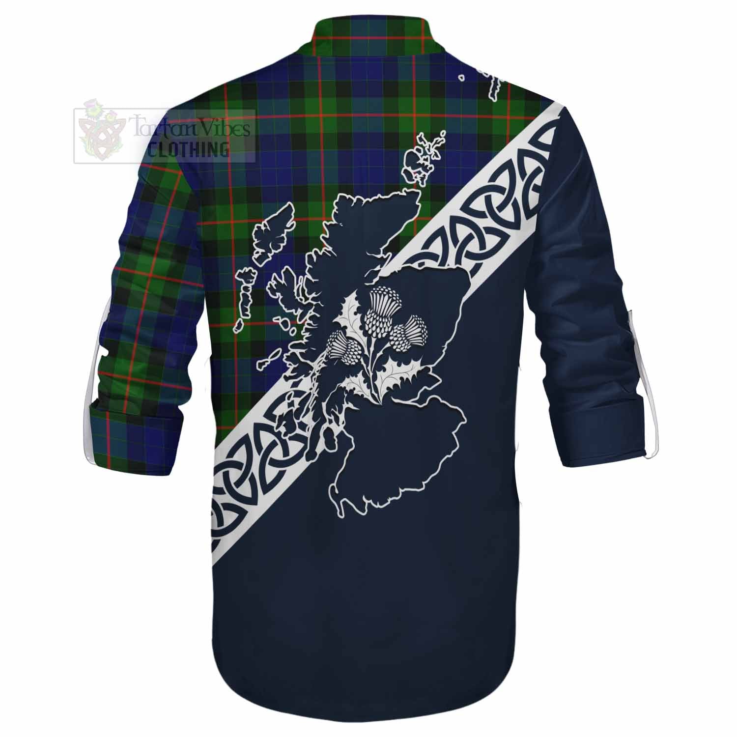 Jamieson Tartan Ghillie Kilt Shirt Featuring Thistle and Scotland Map - Tartan Vibes Clothing