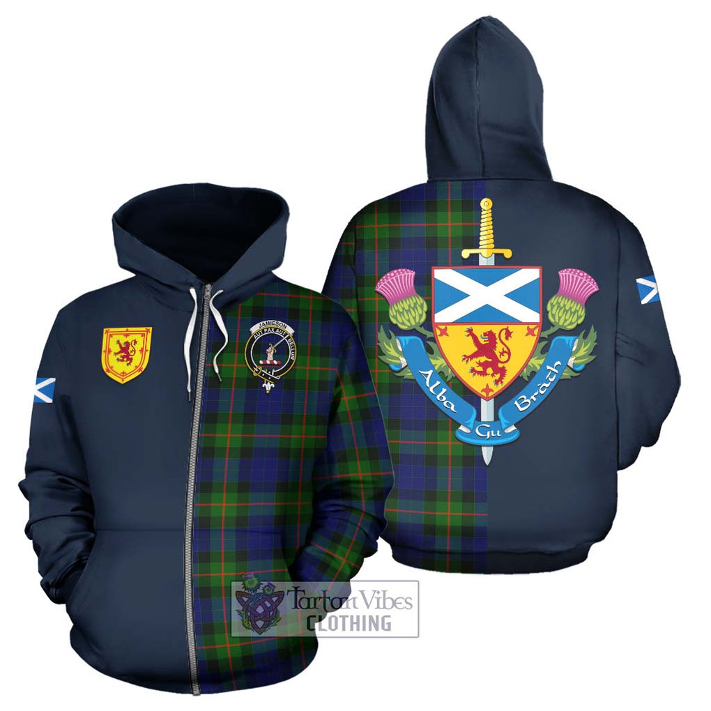 Jamieson Tartan Hoodie Alba with Scottish Lion Royal Arm Half Style - Tartan Vibes Clothing