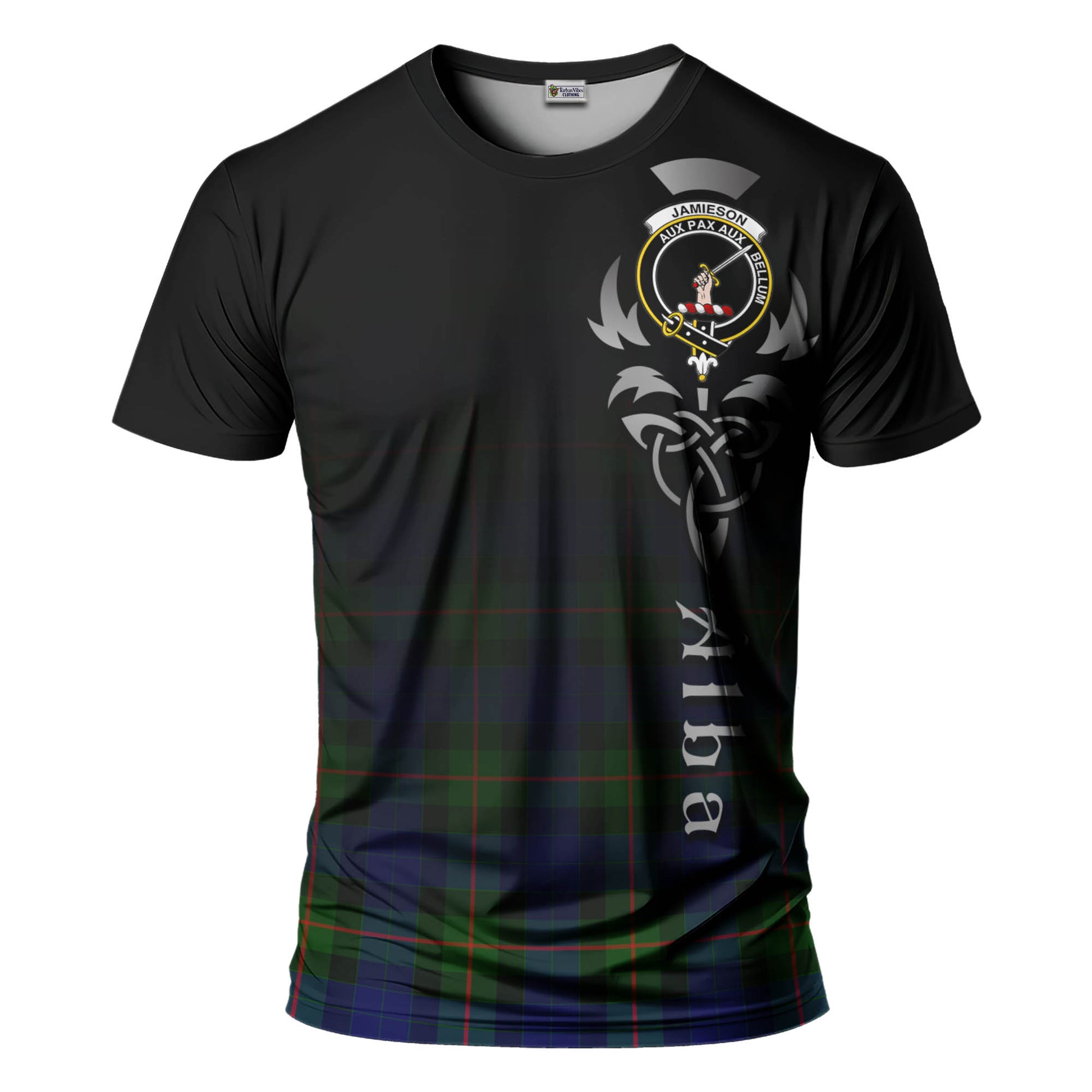 Tartan Vibes Clothing Jamieson Tartan T-Shirt Featuring Alba Gu Brath Family Crest Celtic Inspired
