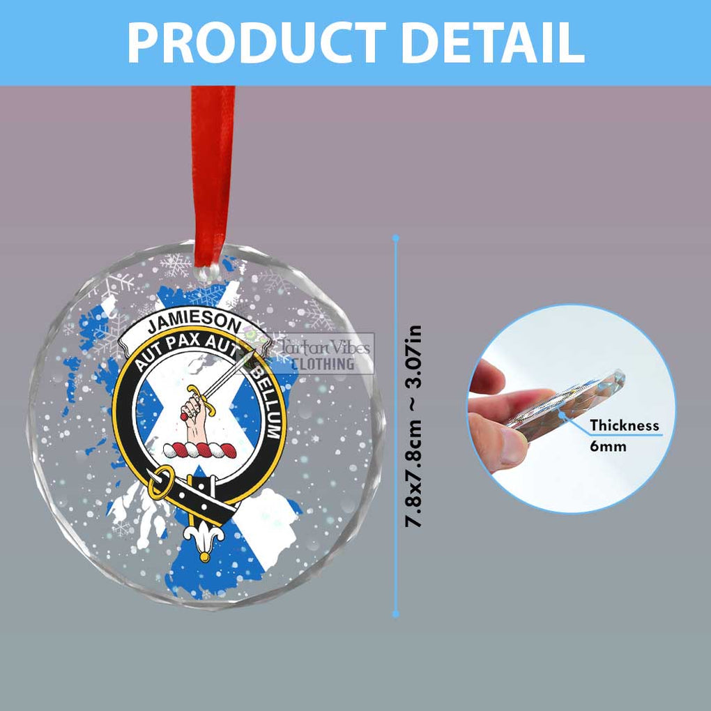 Jamieson Clan Crest Christmas Glass Ornament with Scotland Map - 2D-tartanvibesclothing
