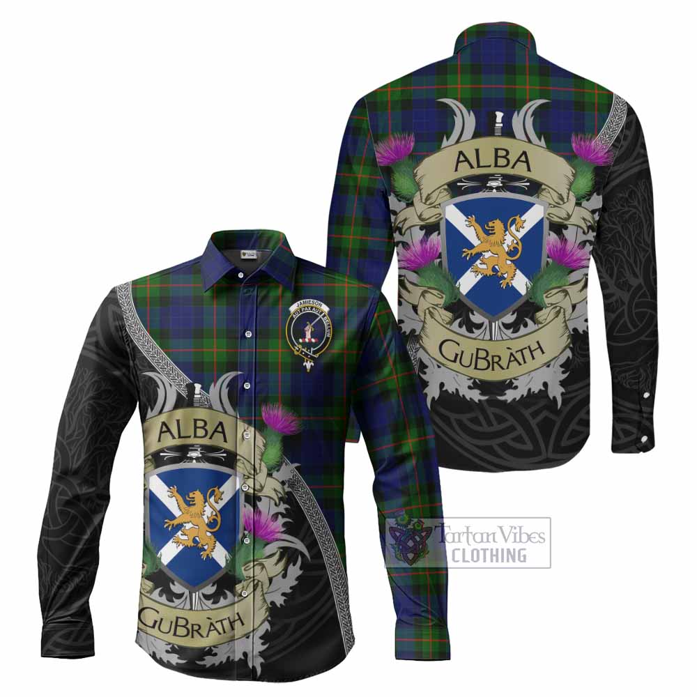 Jamieson Tartan Family Crest Long Sleeve Button Shirt Lion Rampant Royal Thistle Shield Celtic Inspired - Tartan Vibes Clothing