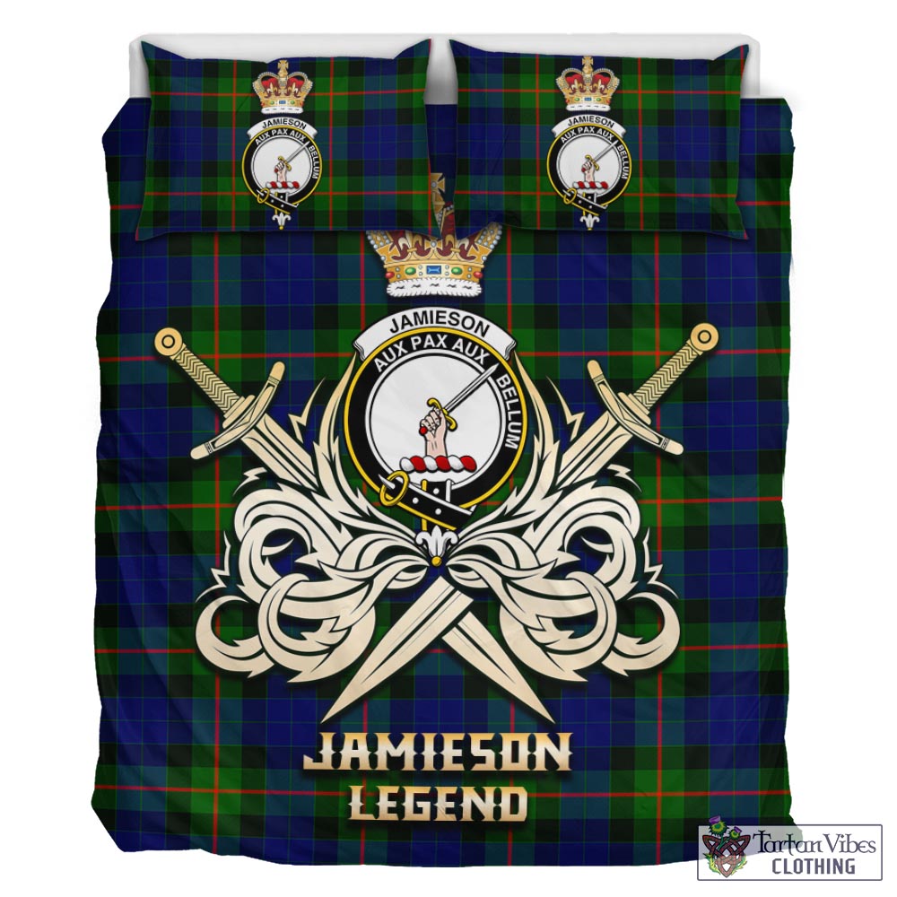 Tartan Vibes Clothing Jamieson Tartan Bedding Set with Clan Crest and the Golden Sword of Courageous Legacy