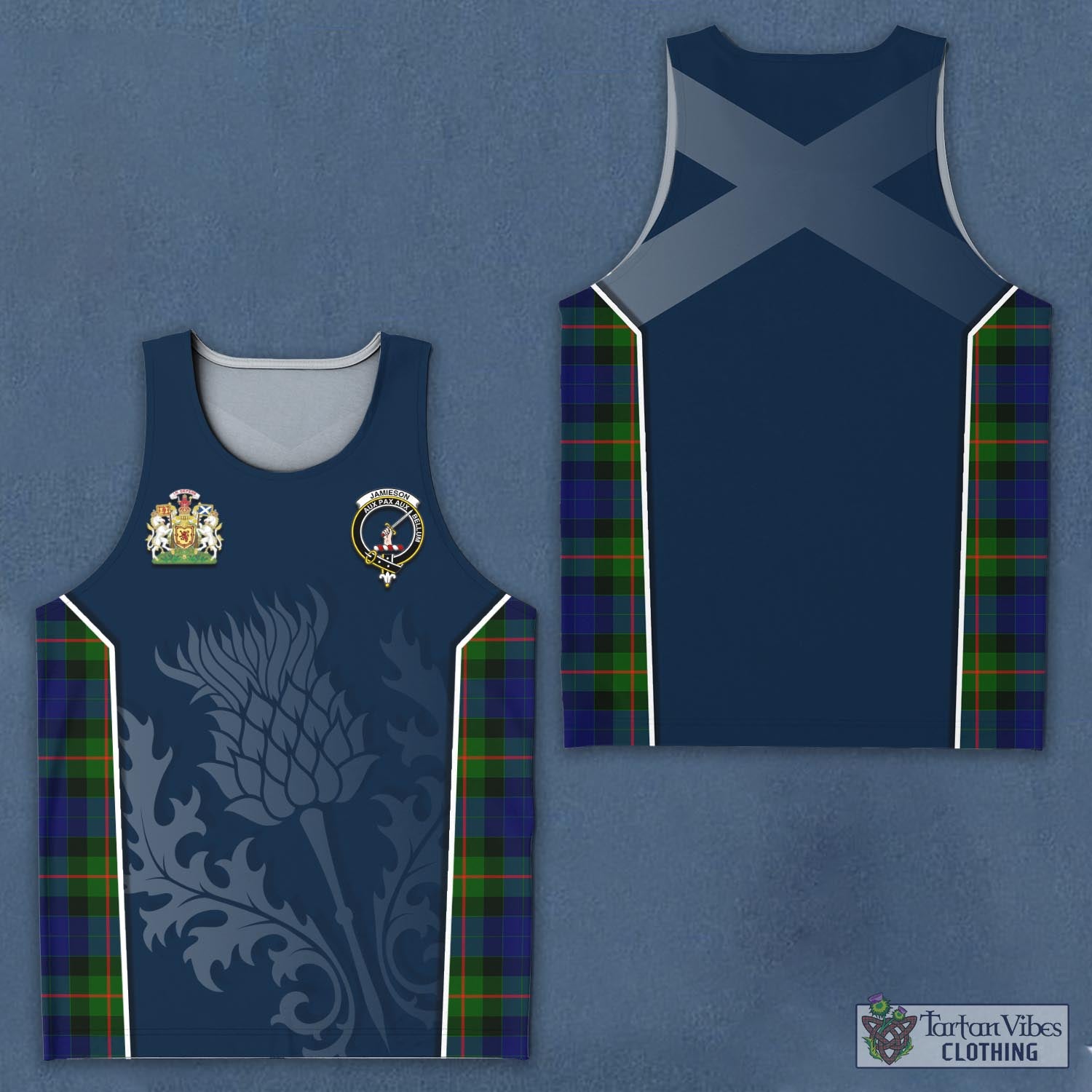 Tartan Vibes Clothing Jamieson Tartan Men's Tanks Top with Family Crest and Scottish Thistle Vibes Sport Style