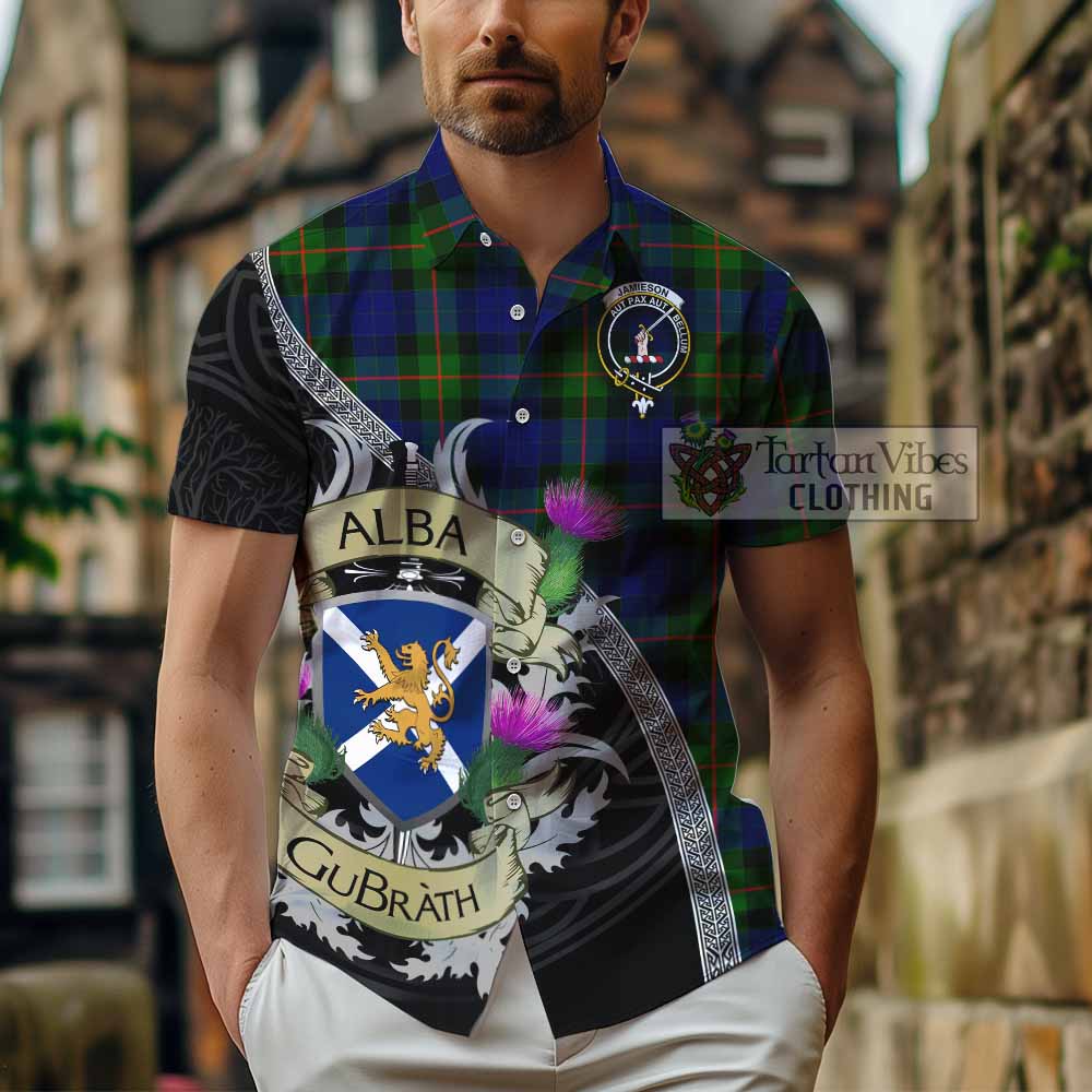 Jamieson Tartan Family Crest Hawaiian Shirt Lion Rampant Royal Thistle Shield Celtic Inspired - Tartan Vibes Clothing