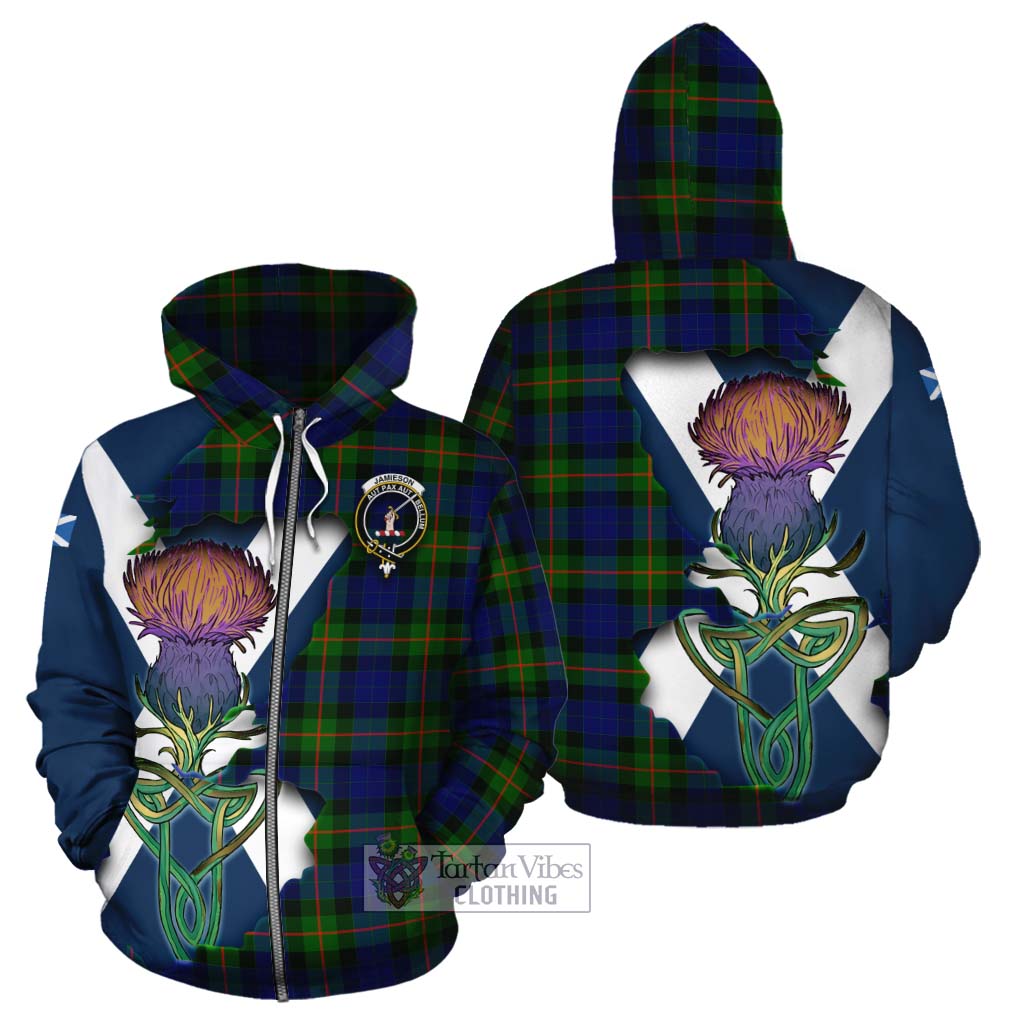Jamieson Tartan Family Crest Cotton Hoodie Scottish Thistle Celtic Inspired Zip Hoodie - Tartan Vibes Clothing