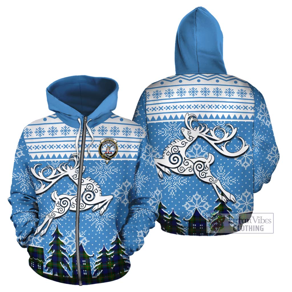 Jamieson Clan Christmas Cotton Hoodie Celtic Reindeer Style - Tartan Vibes Clothing