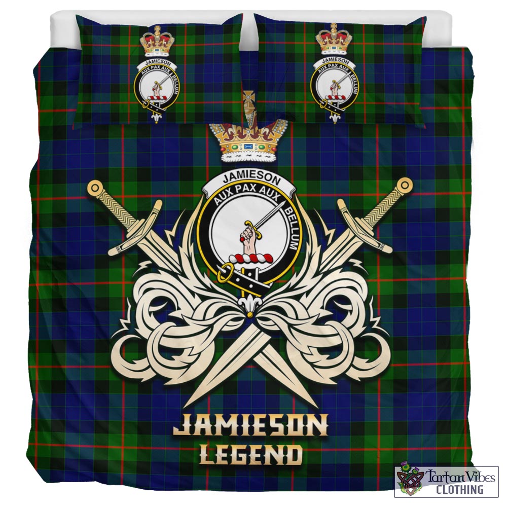 Tartan Vibes Clothing Jamieson Tartan Bedding Set with Clan Crest and the Golden Sword of Courageous Legacy