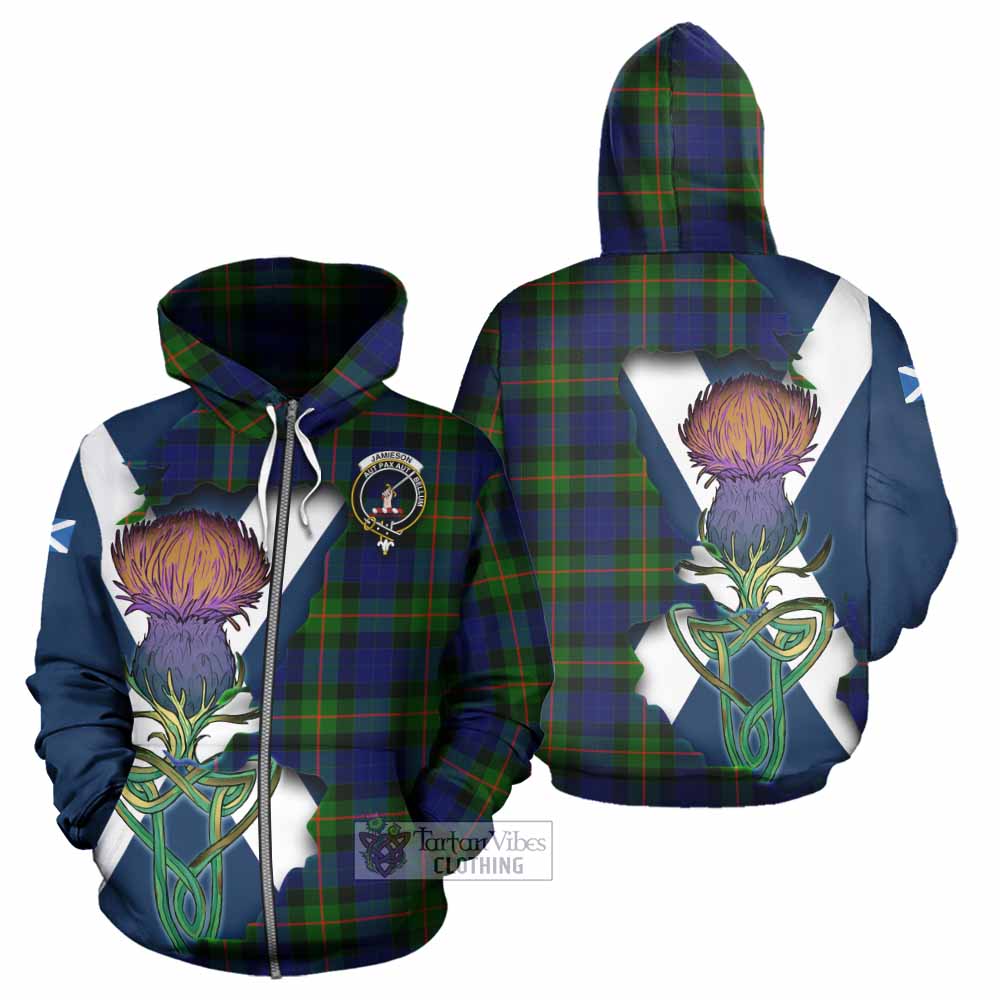 Jamieson Tartan Family Crest Hoodie Scottish Thistle Celtic Inspired Zip Hoodie - Tartan Vibes Clothing