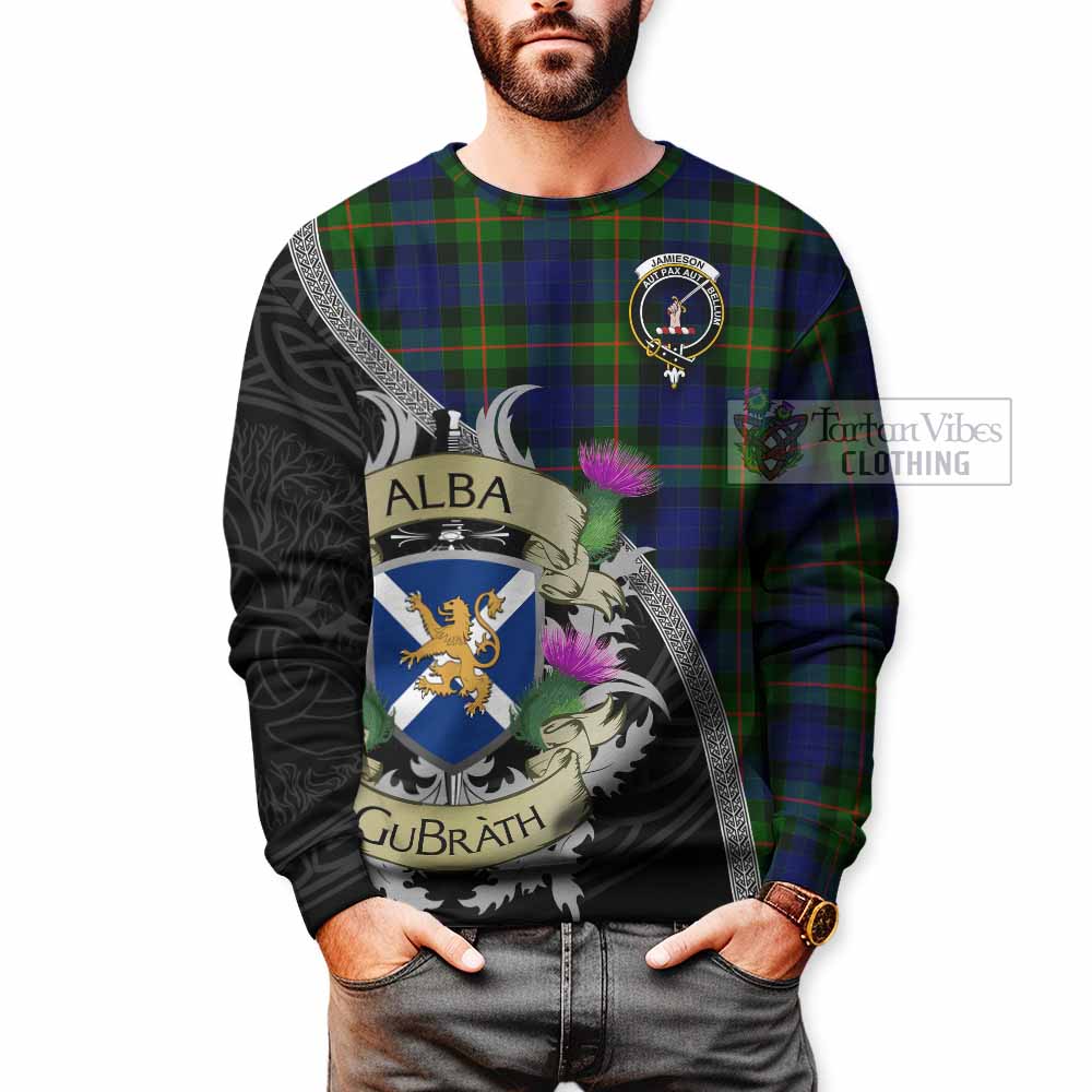 Jamieson Tartan Family Crest Sweatshirt Lion Rampant Royal Thistle Shield Celtic Inspired - Tartan Vibes Clothing