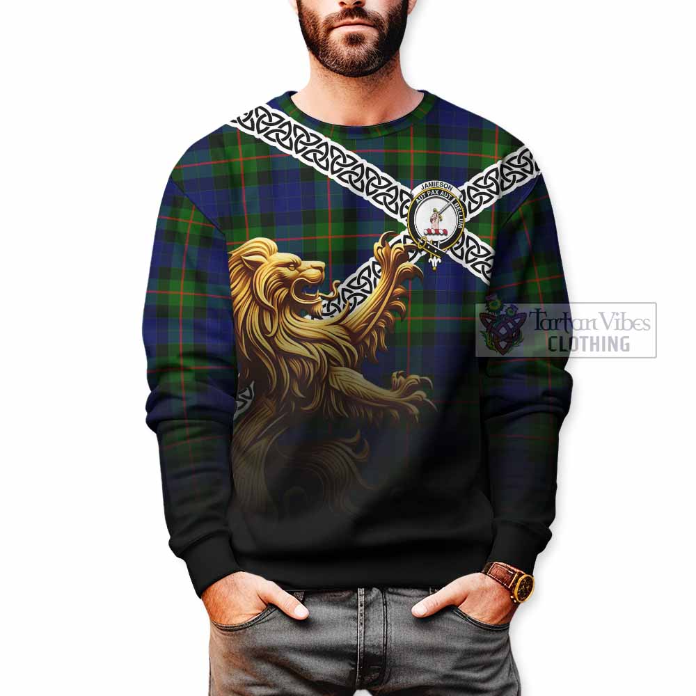 Jamieson Crest Tartan Sweatshirt with Golden Lion Emblem Celtic Style - Tartan Vibes Clothing