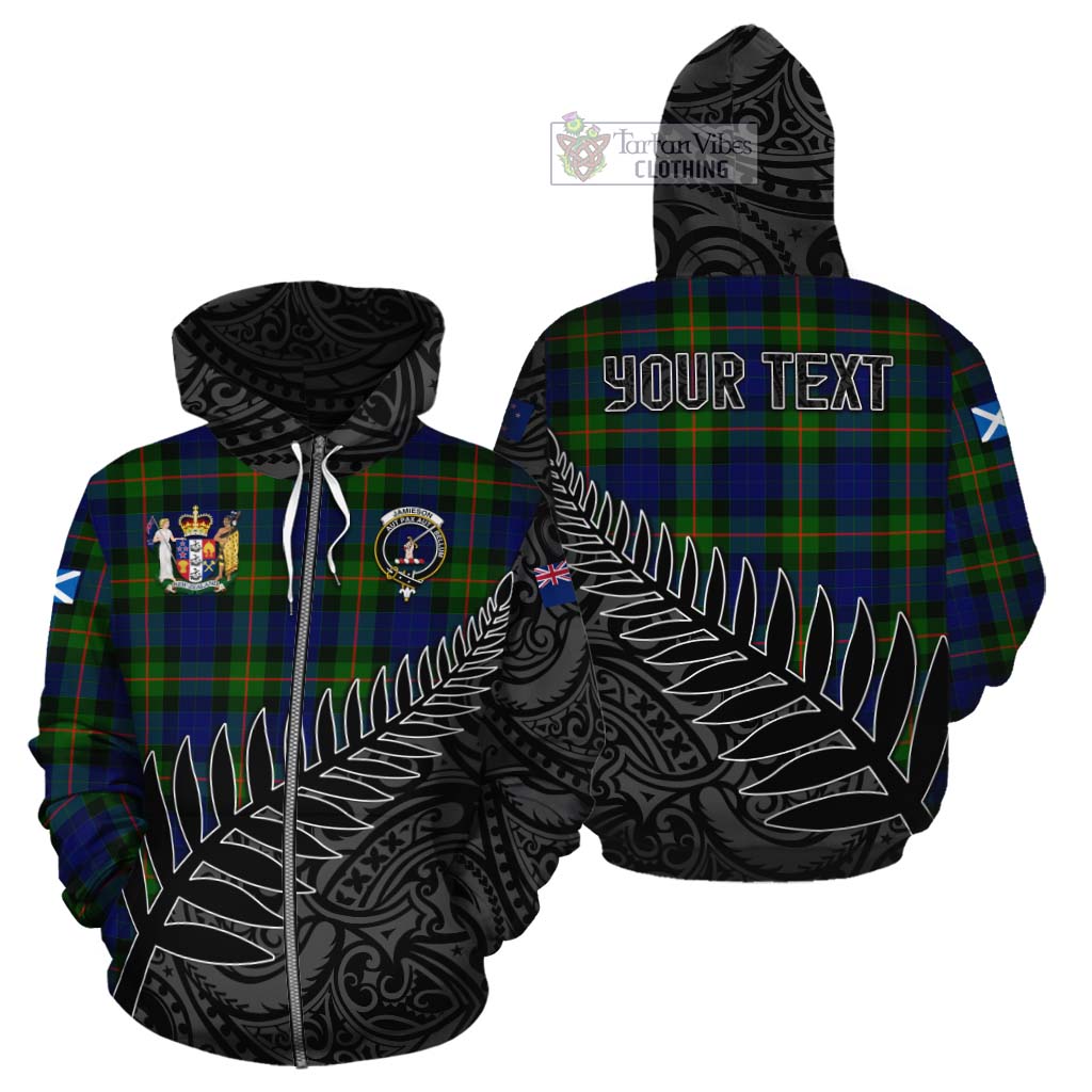 Tartan Vibes Clothing Jamieson Crest Tartan Cotton Hoodie with New Zealand Silver Fern Half Style