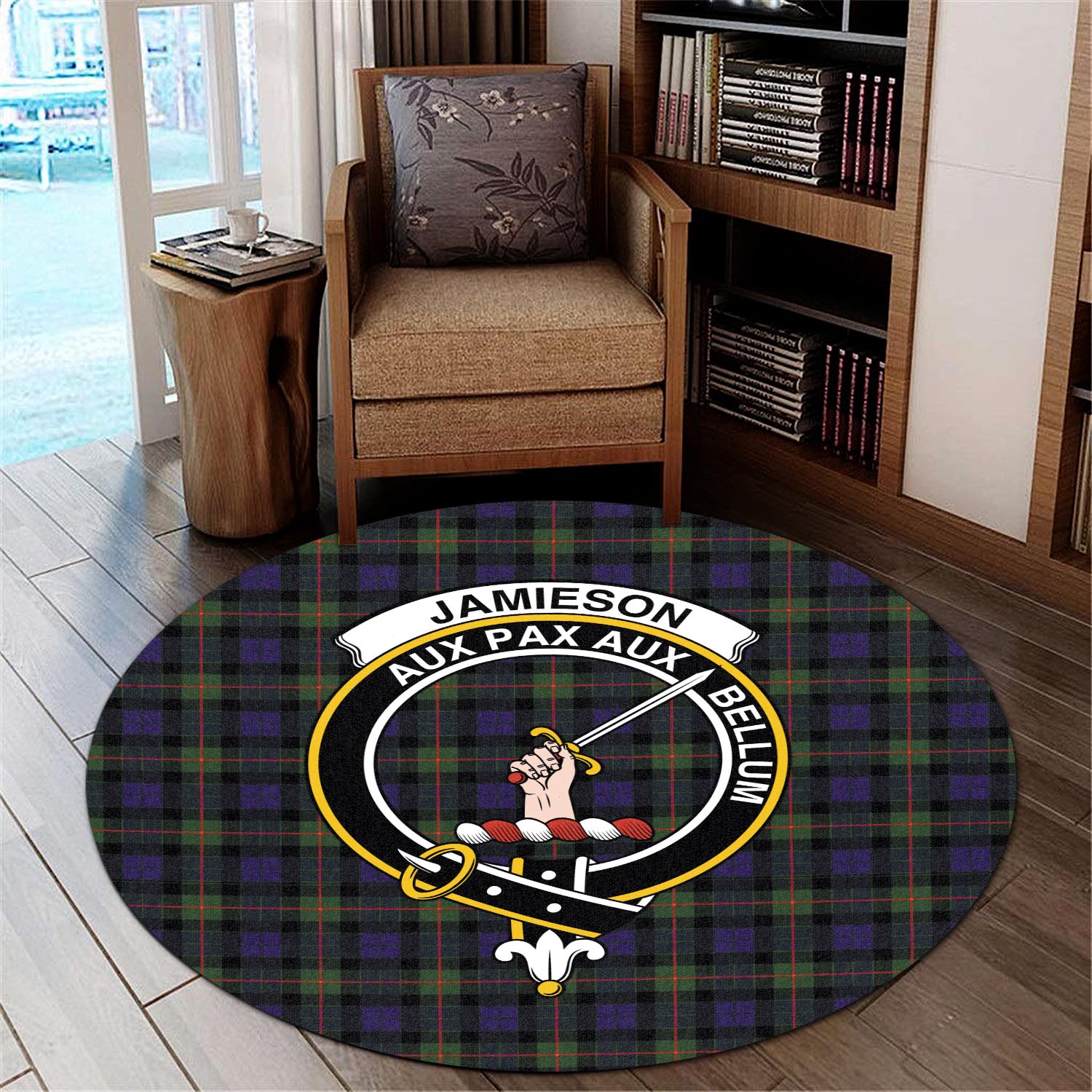 Jamieson Tartan Round Rug with Family Crest - Tartan Vibes Clothing