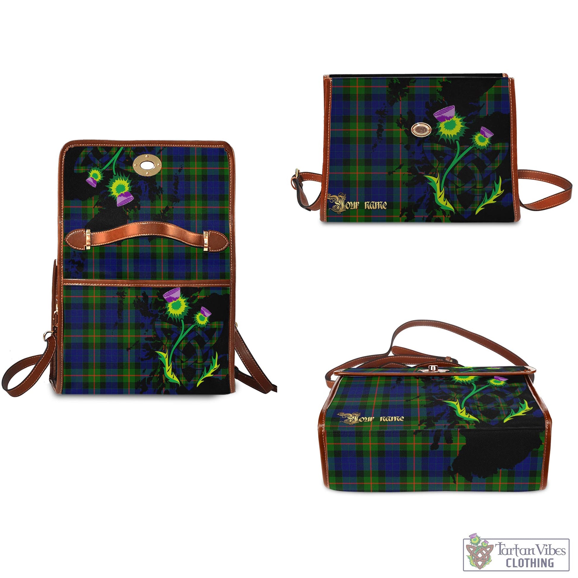 Tartan Vibes Clothing Jamieson Tartan Waterproof Canvas Bag with Scotland Map and Thistle Celtic Accents