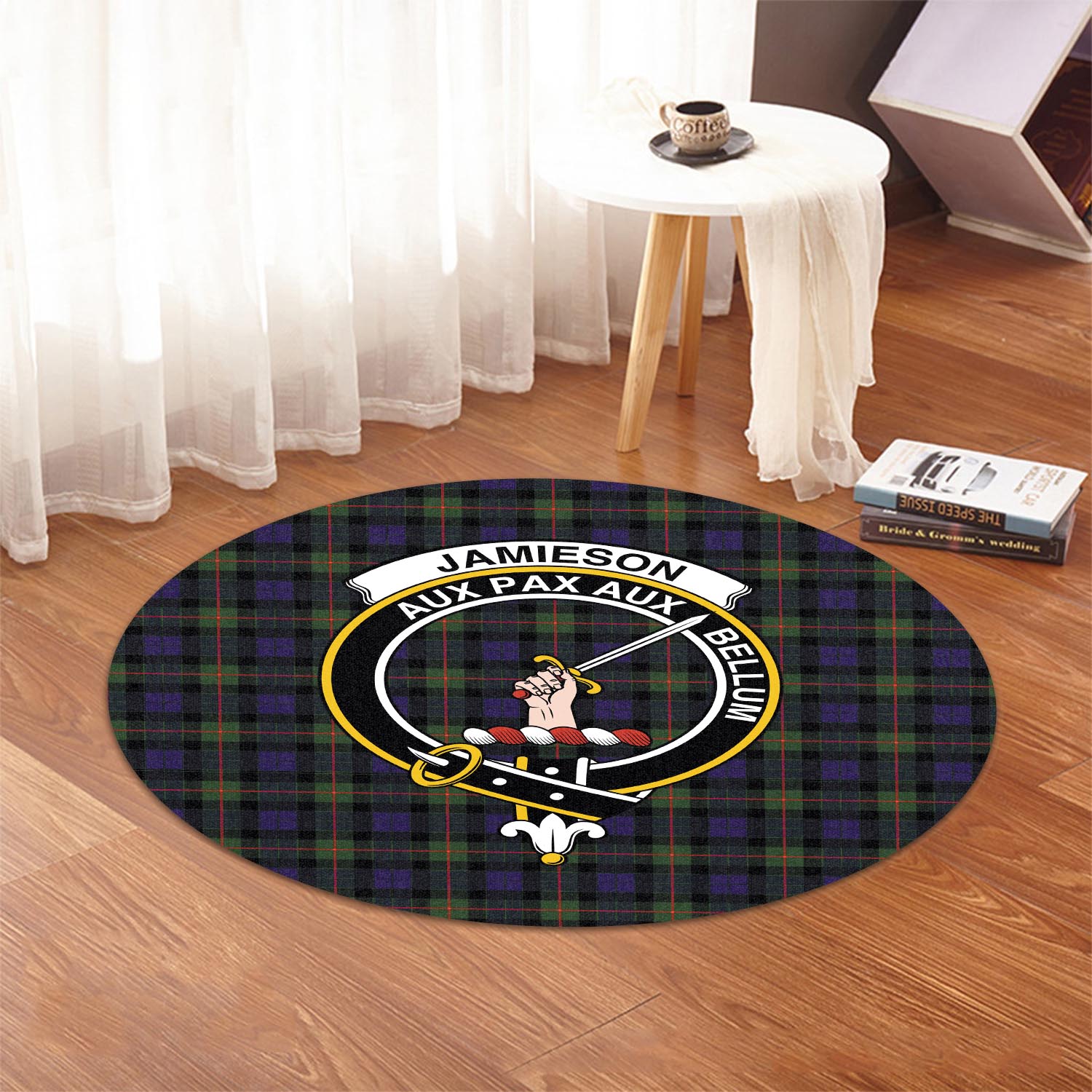 Jamieson Tartan Round Rug with Family Crest - Tartan Vibes Clothing
