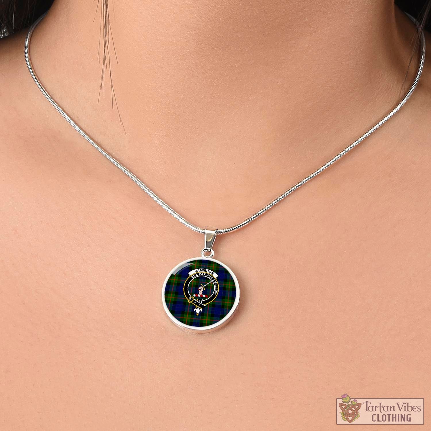 Jamieson Tartan Circle Necklace with Family Crest - Tartan Vibes Clothing