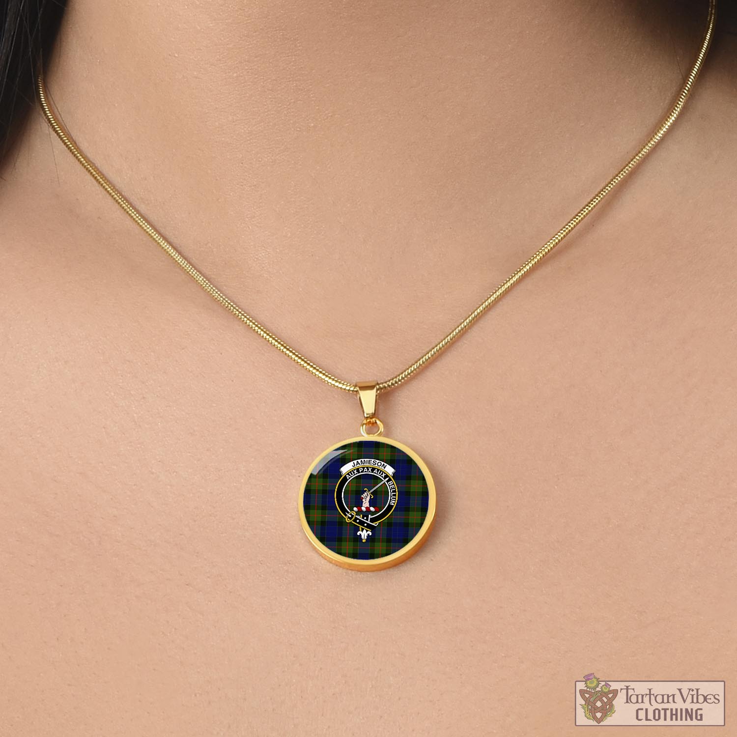 Jamieson Tartan Circle Necklace with Family Crest - Tartan Vibes Clothing
