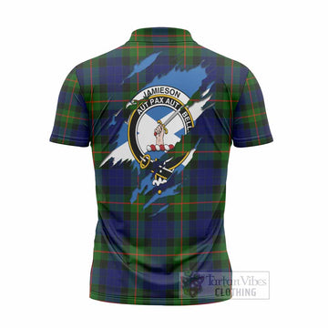 Jamieson Clan Crest In Me Tartan Zipper Polo Shirt Scotland Flag Style