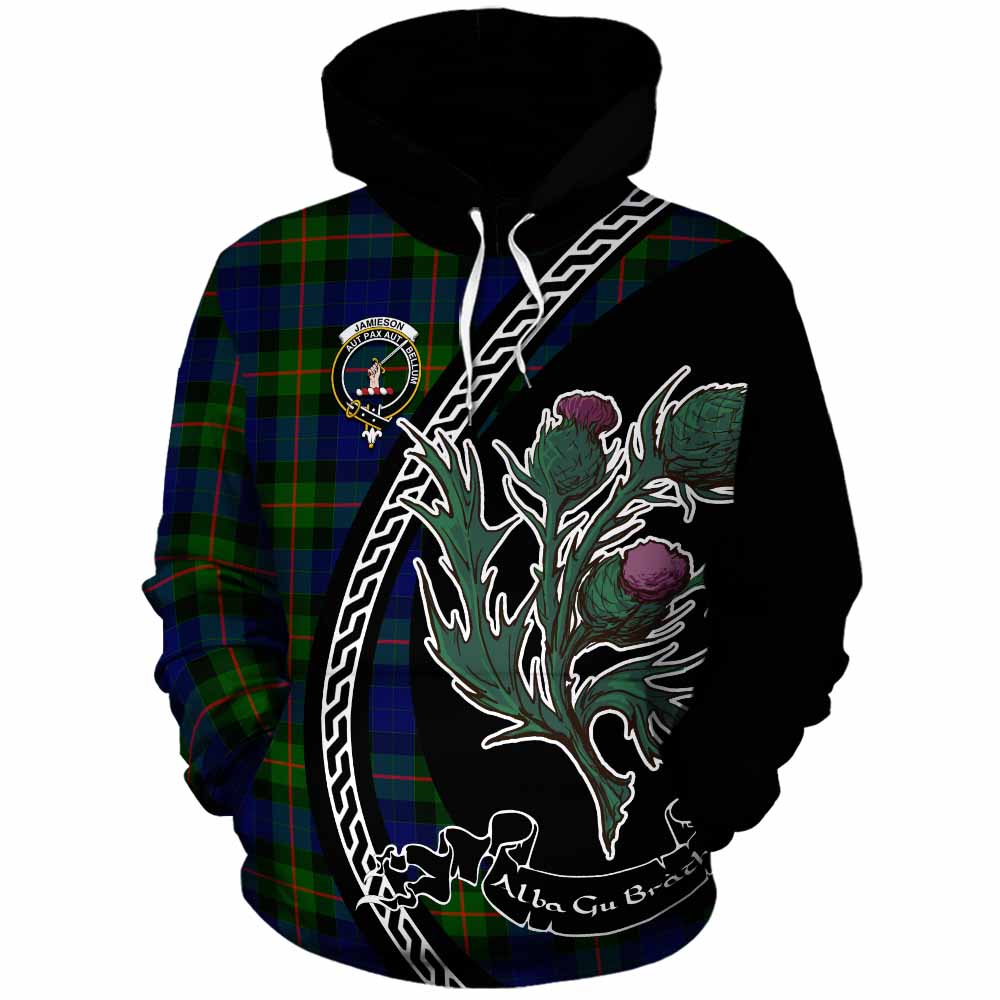 Jamieson Family Crest Tartan Cotton Hoodie Alba Thistle Inspired - Tartan Vibes Clothing