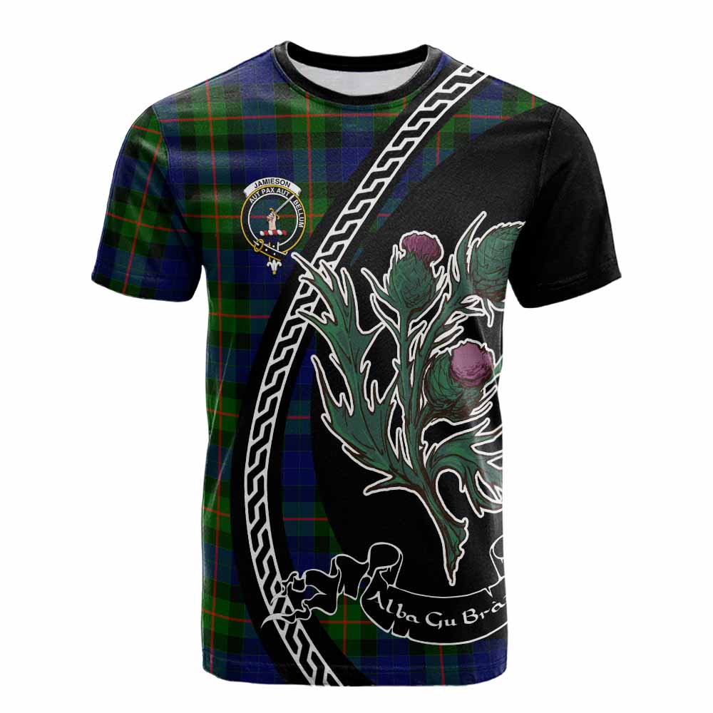 Jamieson Family Crest Tartan Cotton T-shirt Alba Thistle Inspired - Tartan Vibes Clothing